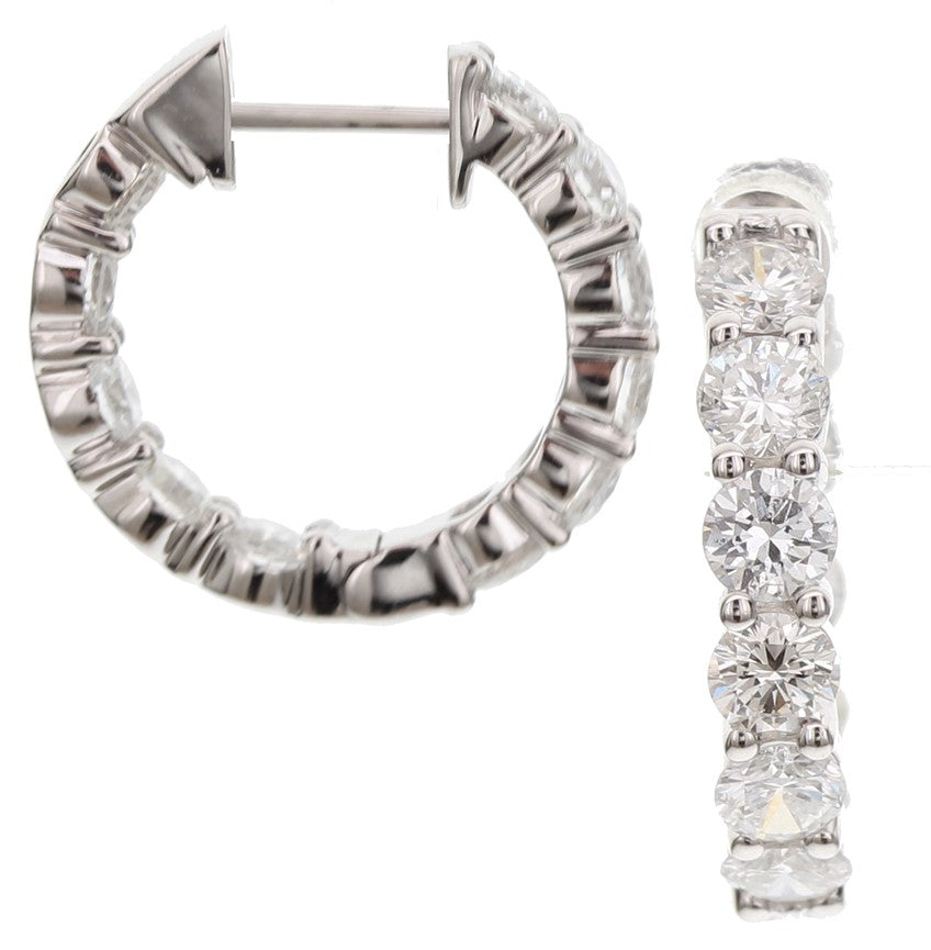 18K Yellow Gold Inside-Outside Diamond Hoop Earrings 2.42 Carat Total