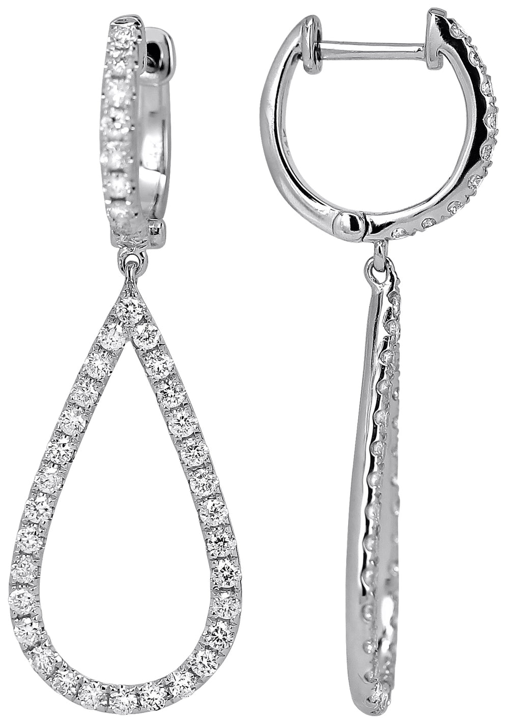 18K Yellow Gold Diamond Huggie Earrings with Teardrop Dangles 1.00 Carat Total