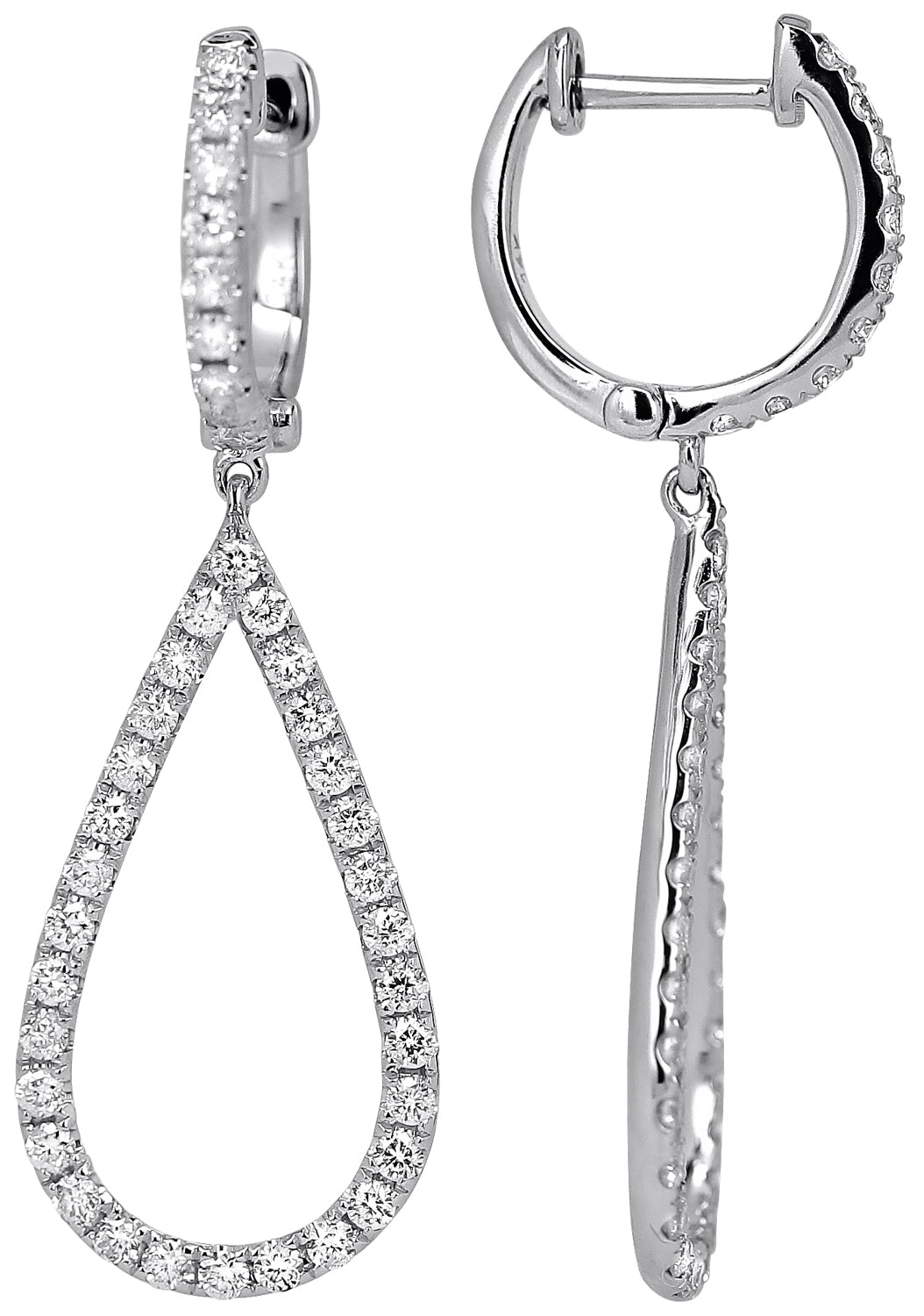 18K Yellow Gold Diamond Huggie Earrings with Teardrop Dangles 1.00 Carat Total