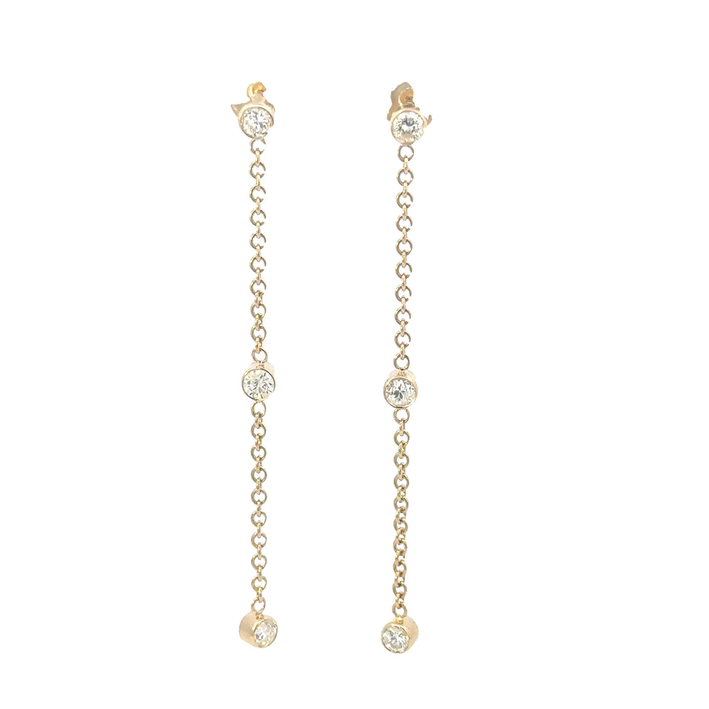 14K Yellow Gold Diamond Dangle Earrings 1.50 Carat Total