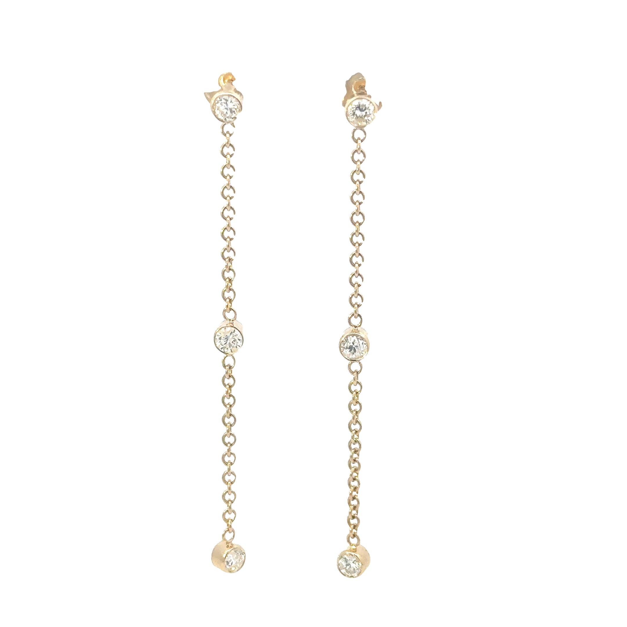 14K Yellow Gold Diamond Dangle Earrings 1.50 Carat Total
