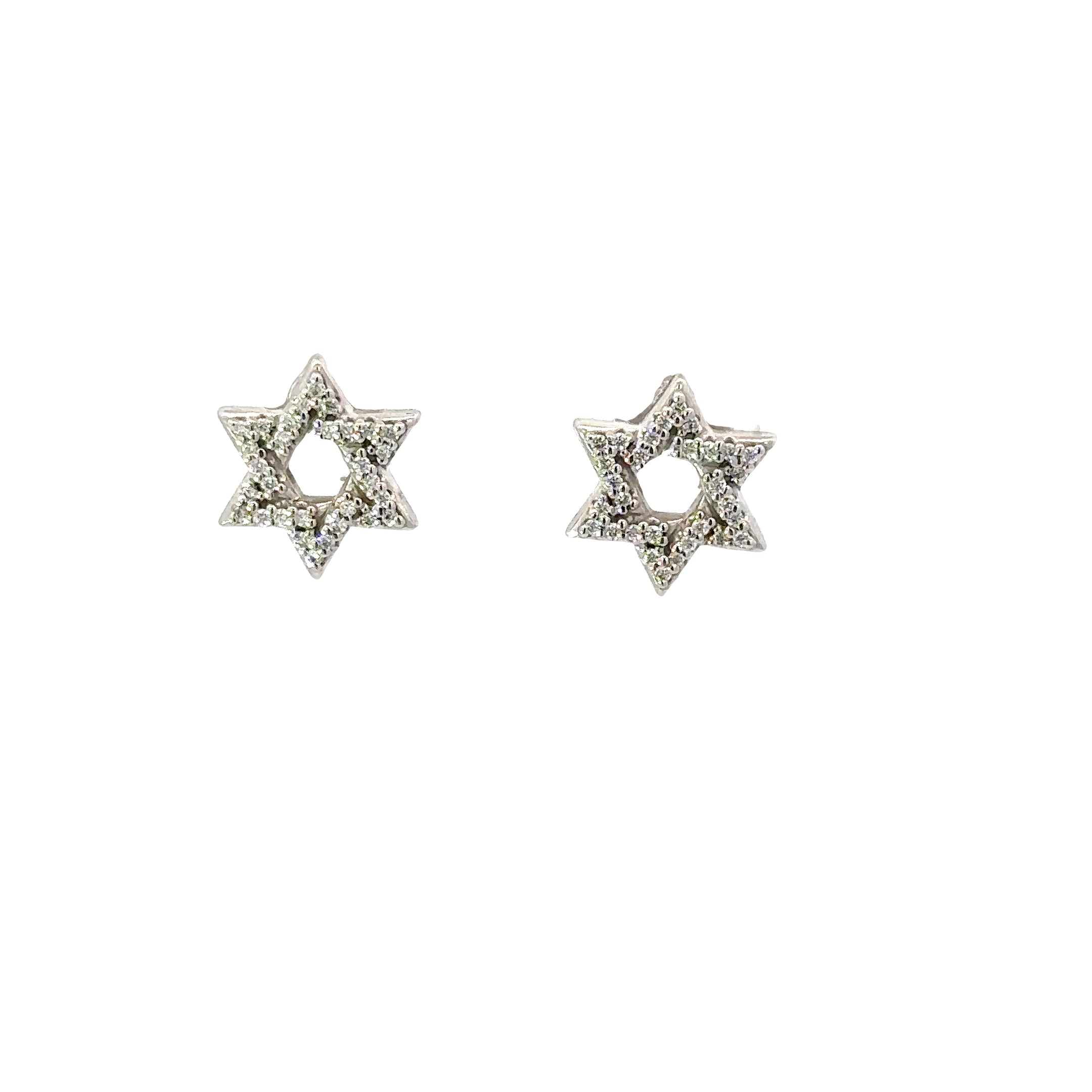 14K White Gold Diamond Star of David Stud Earrings