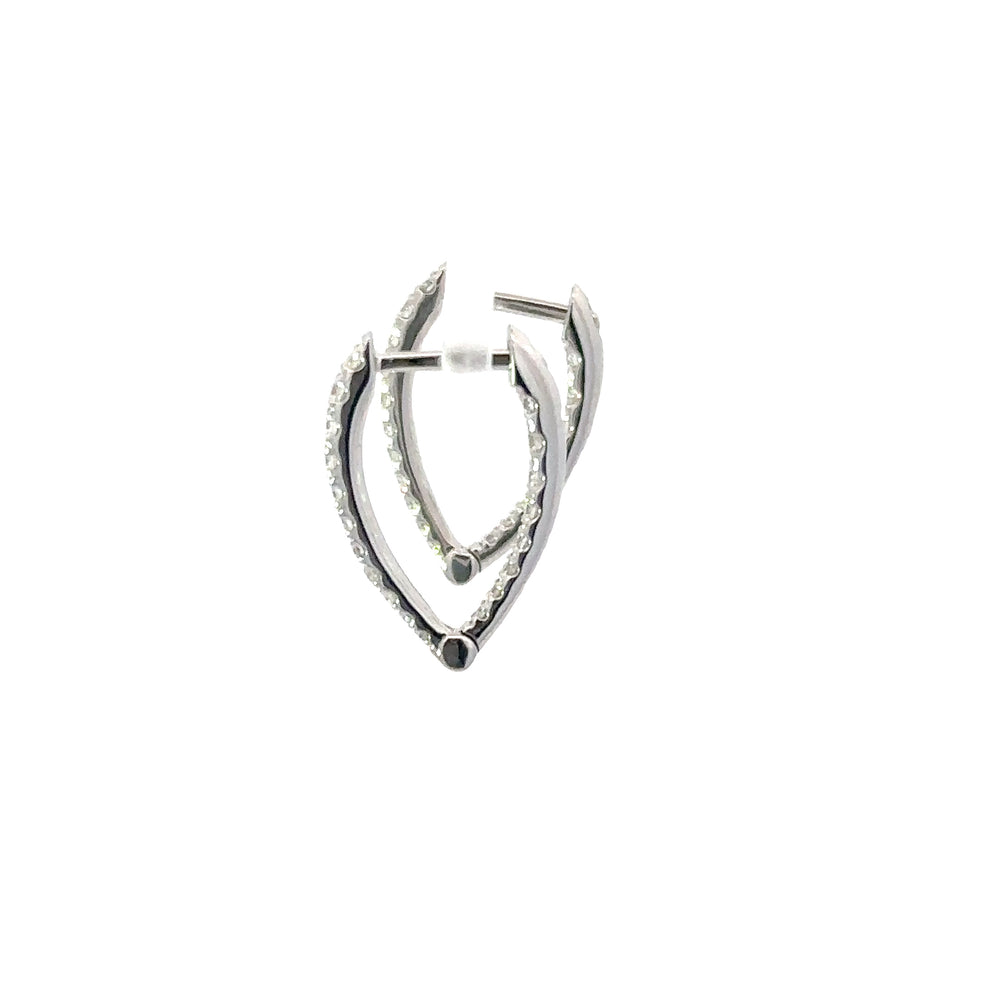 18K White Gold Inside-Outside Diamond V Hoop Earrings