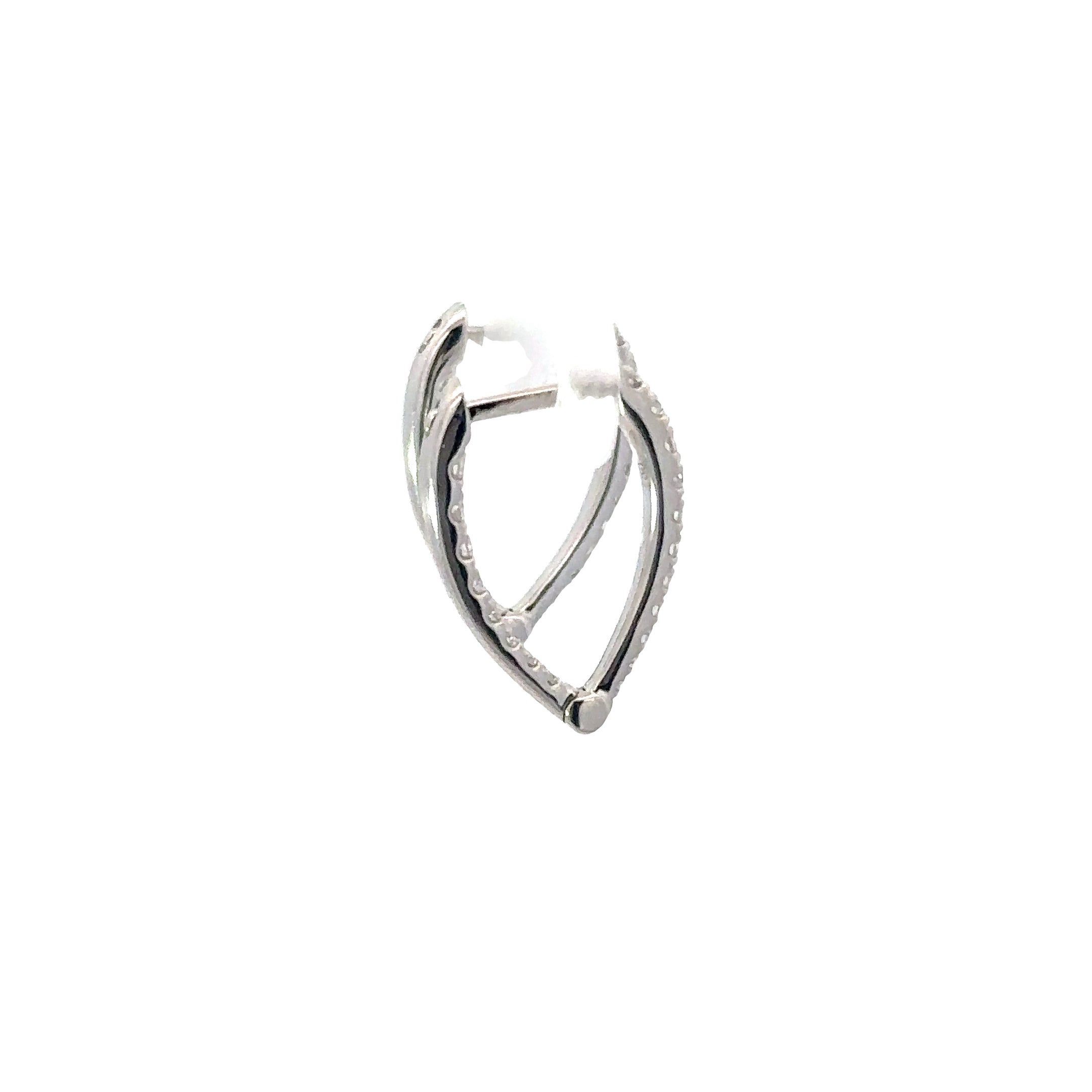 18K White Gold Inside-Outside Diamond V Hoop Earrings