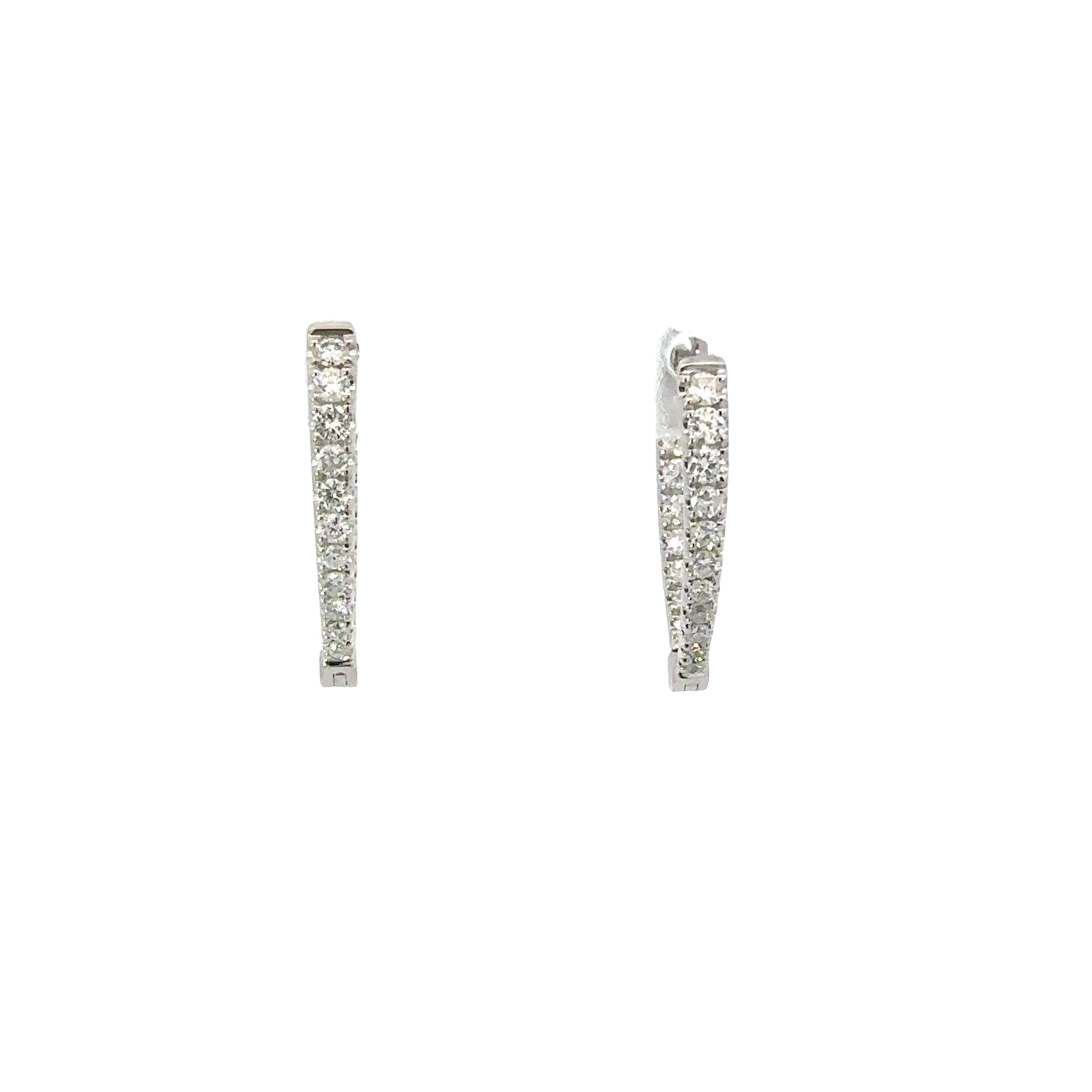 18K White Gold Inside-Outside Diamond V Hoop Earrings