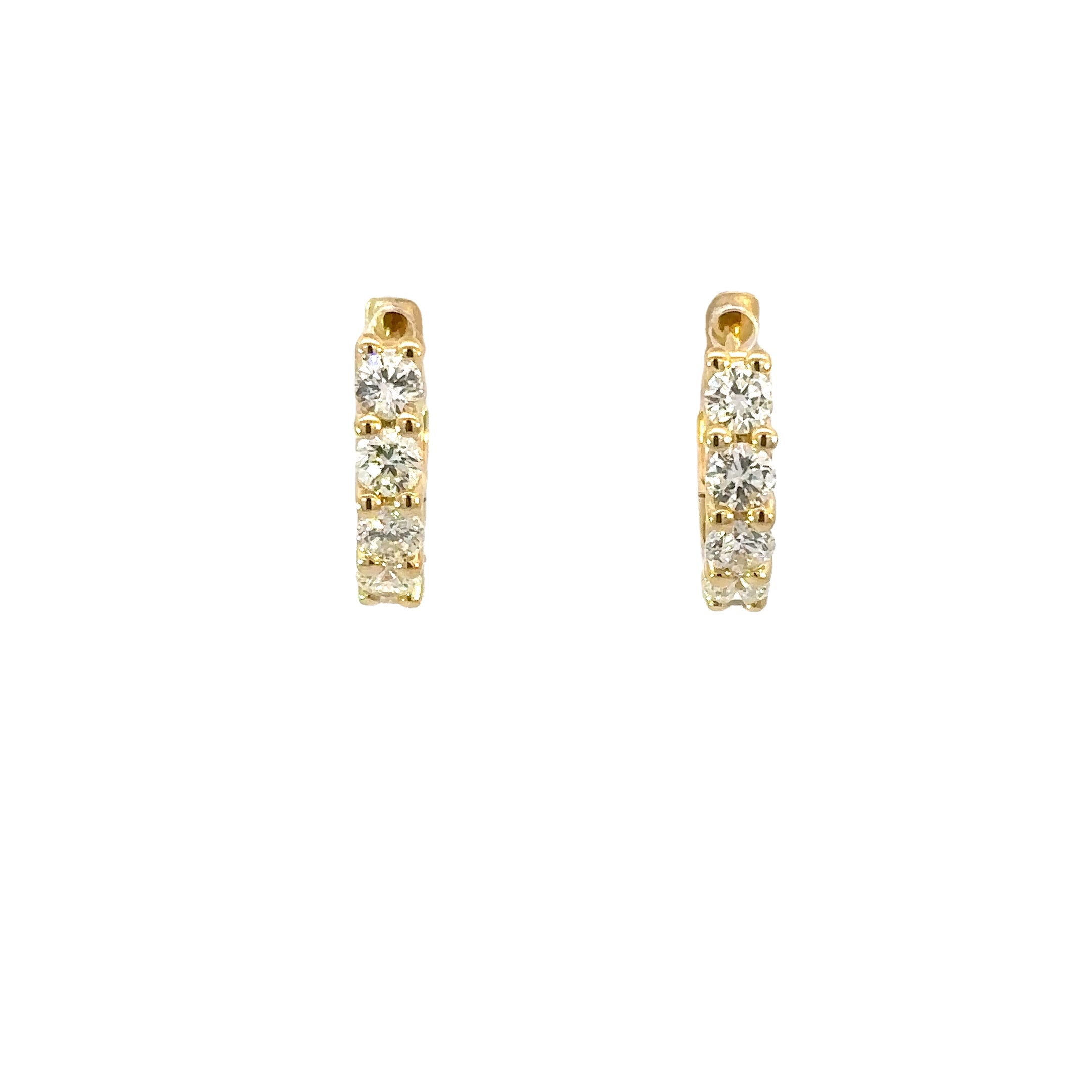 18K Yellow Gold Diamond Huggie Hoop Earrings 1.50 Carat Total