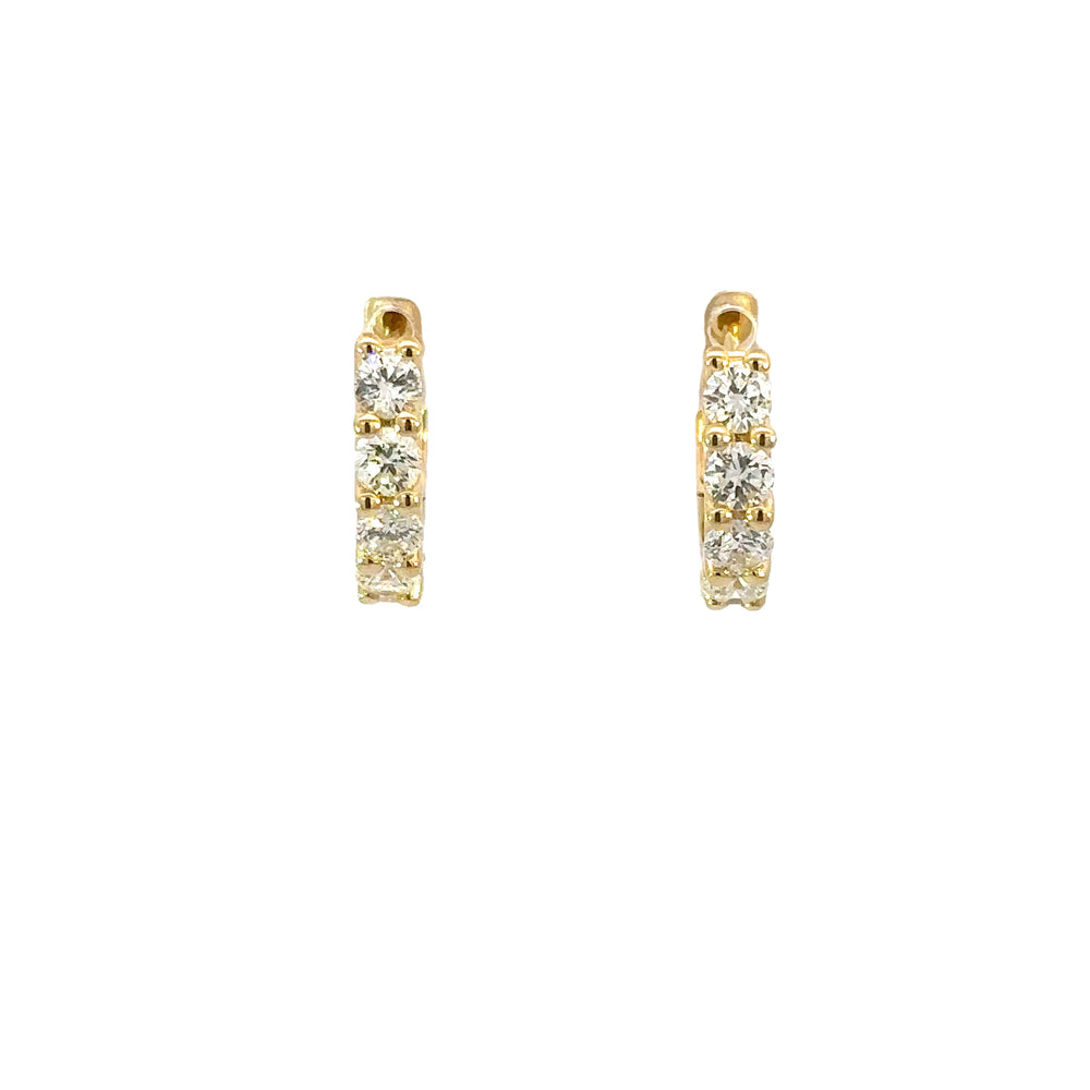 18K Yellow Gold Diamond Huggie Hoop Earrings 1.50 Carat Total