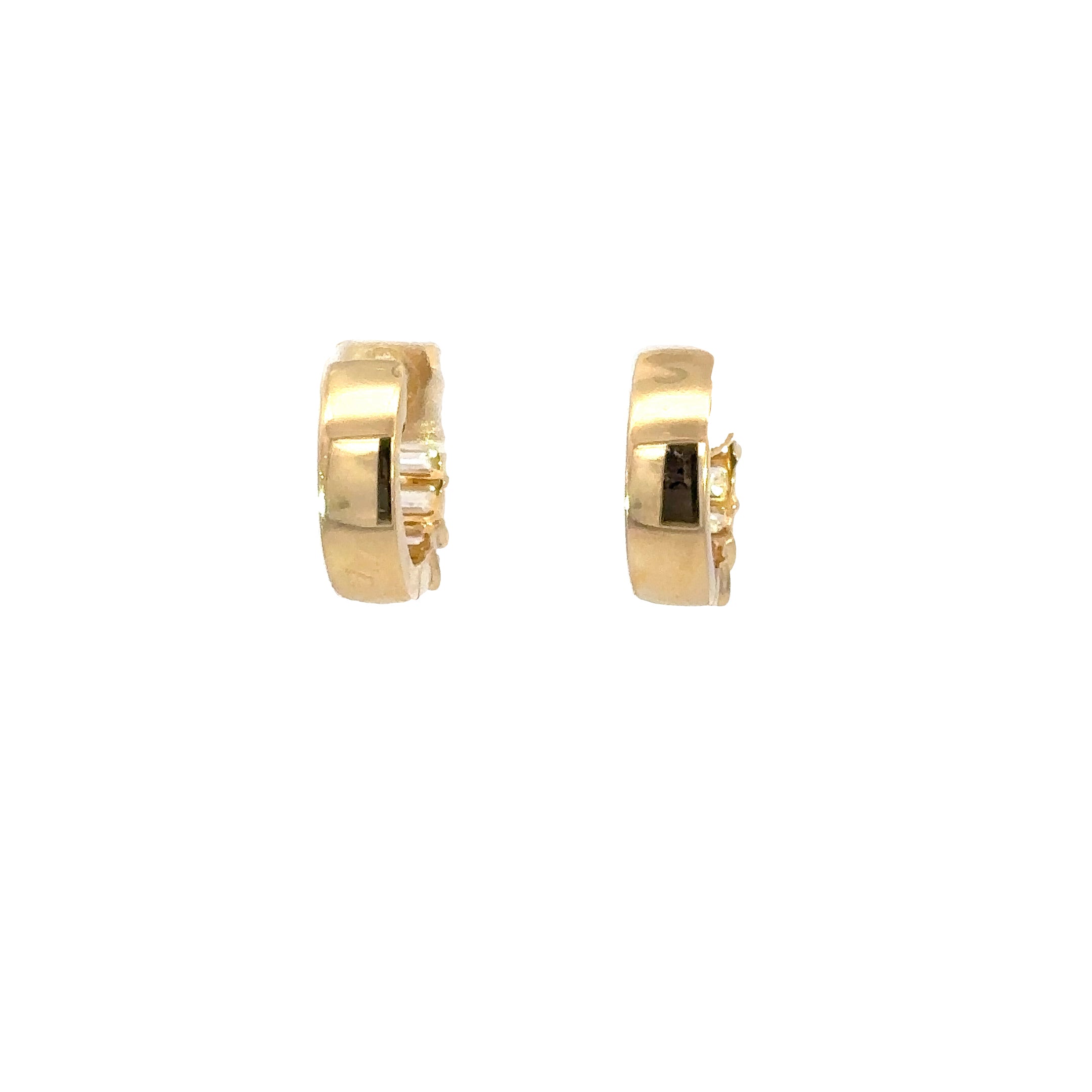 18K Yellow Gold Emerald-Cut Diamond Huggie Earrings