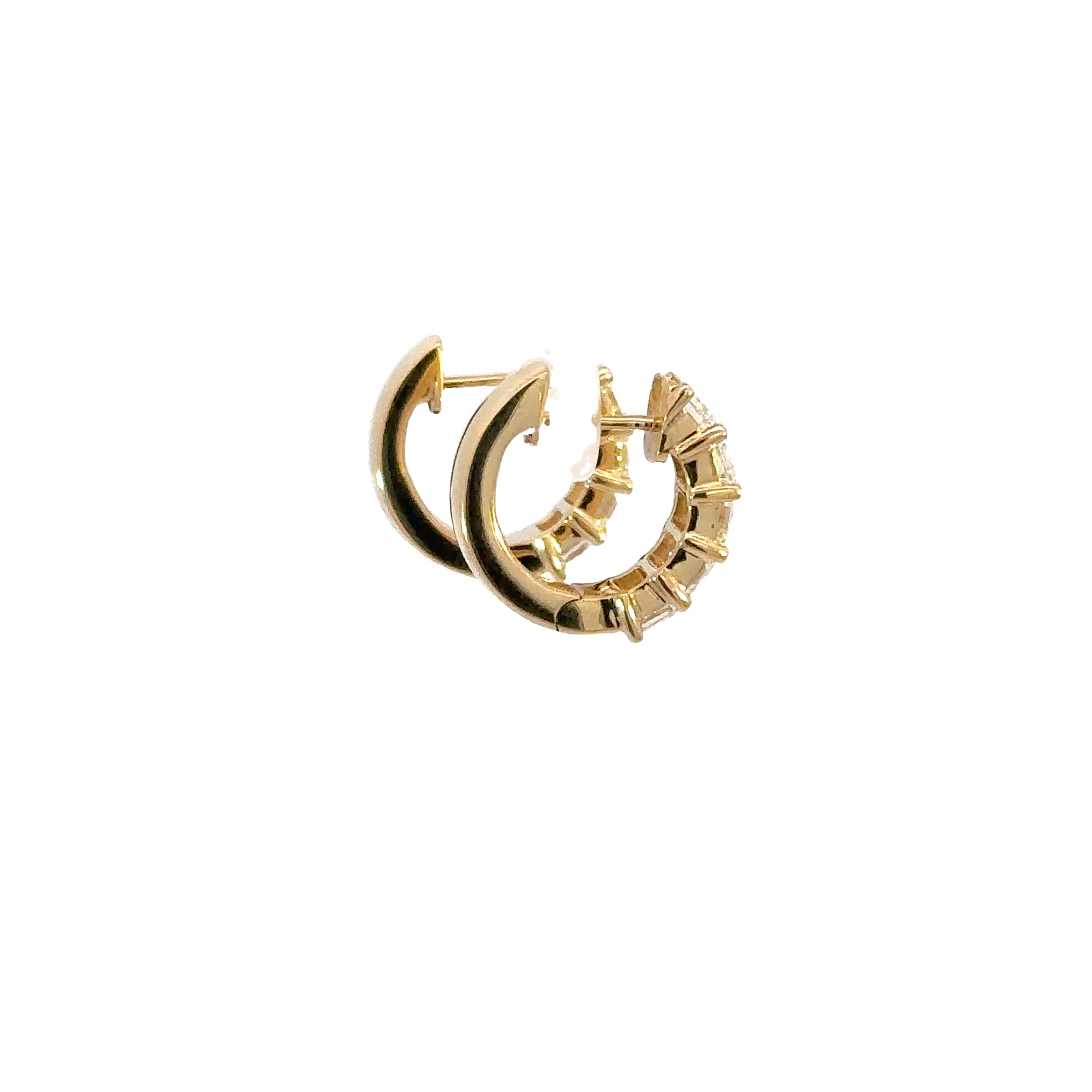 18K Yellow Gold Emerald-Cut Diamond Huggie Earrings