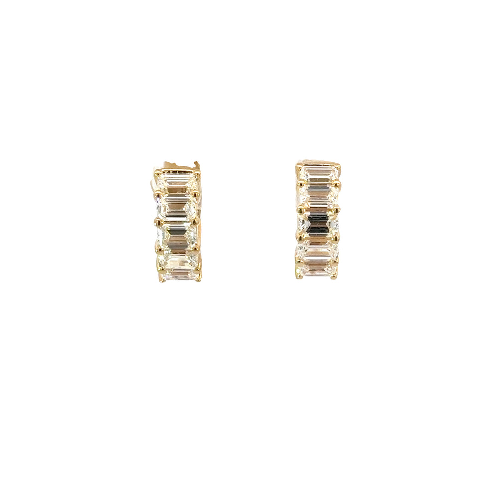 18K Yellow Gold Emerald-Cut Diamond Huggie Earrings