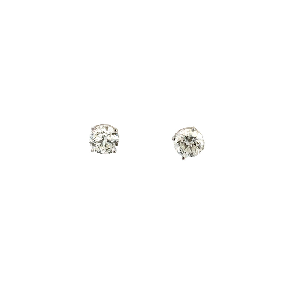 14K White Gold Round Diamond Stud Earrings 2.00 Carat Total