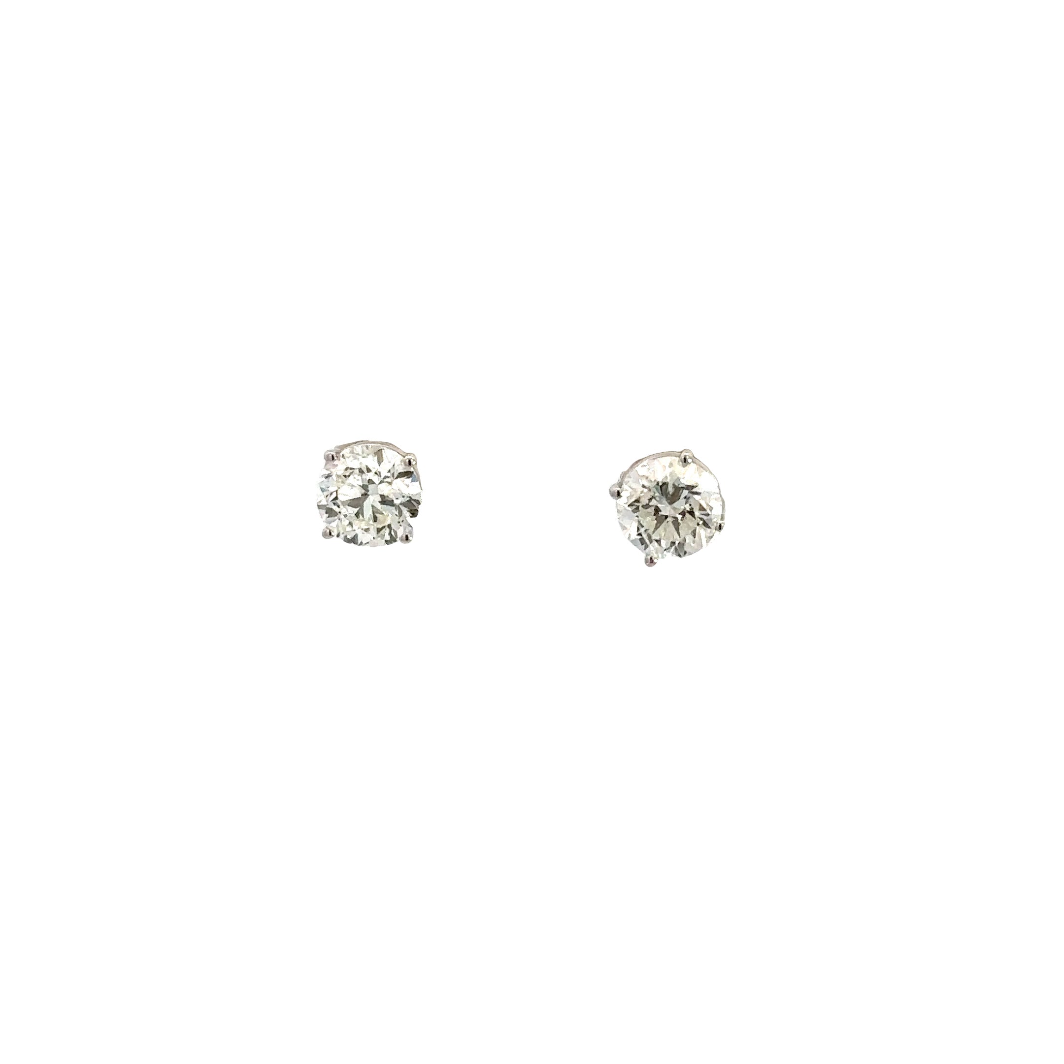 14K White Gold Round Diamond Stud Earrings 2.00 Carat Total