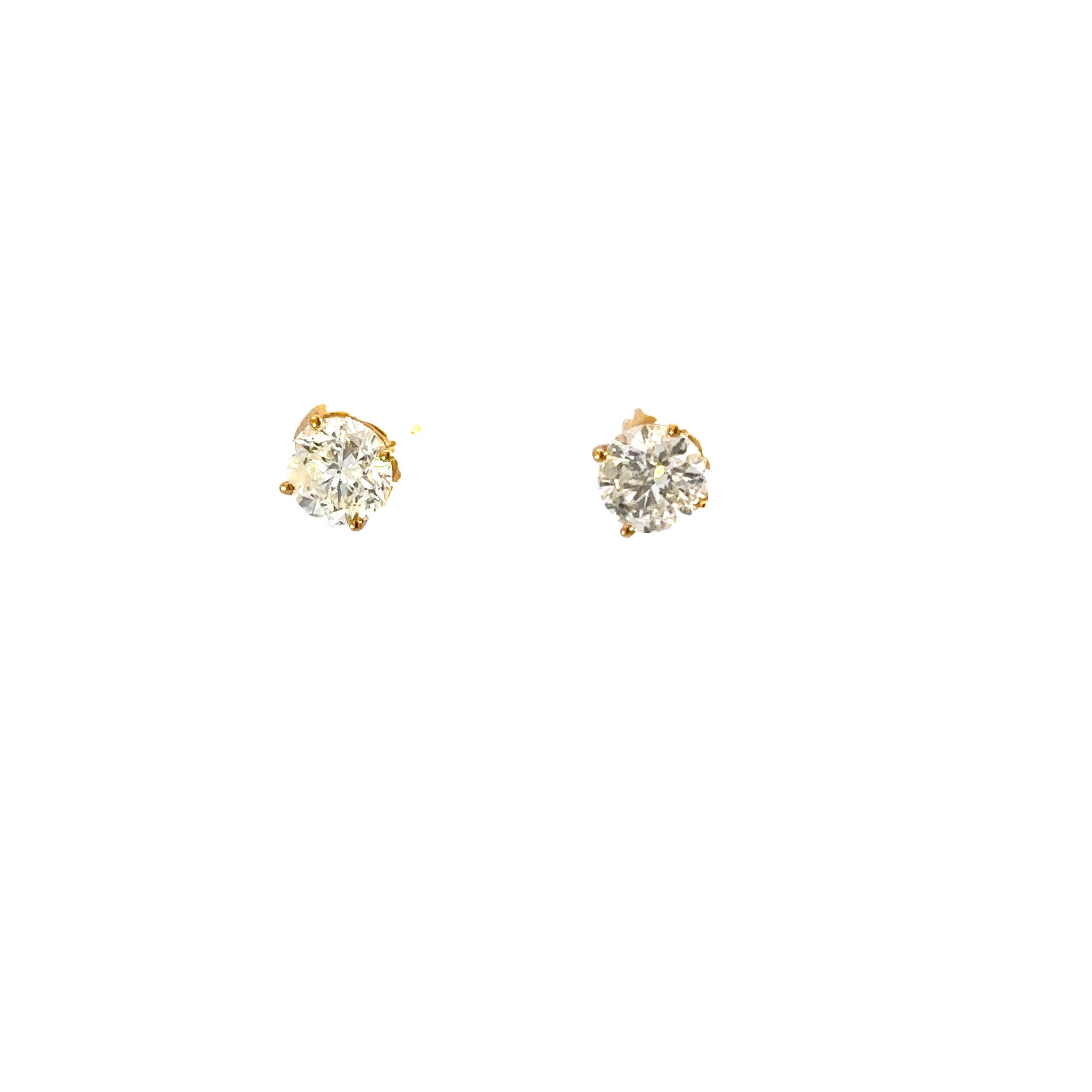 14K Yellow Gold Round Diamond Stud Earrings 1.50 Carat Total