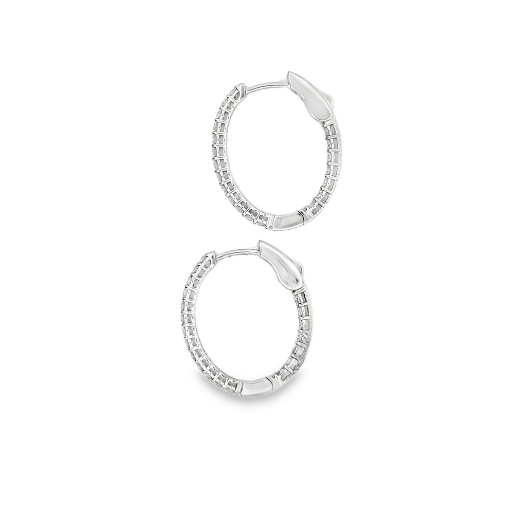 14K White Gold Diamond In/Out Hoop Earrings 1.00 Carat