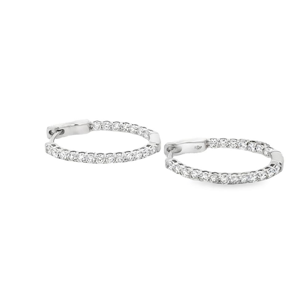 14K White Gold Diamond In/Out Hoop Earrings 1.00 Carat