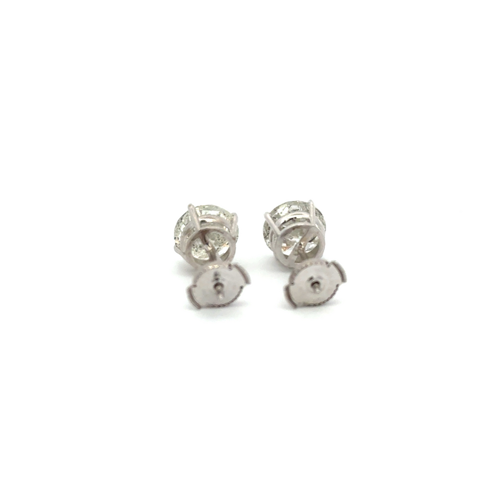 14K White Gold Round Diamond Studs 4.03 Carat Total Weight G-H Color