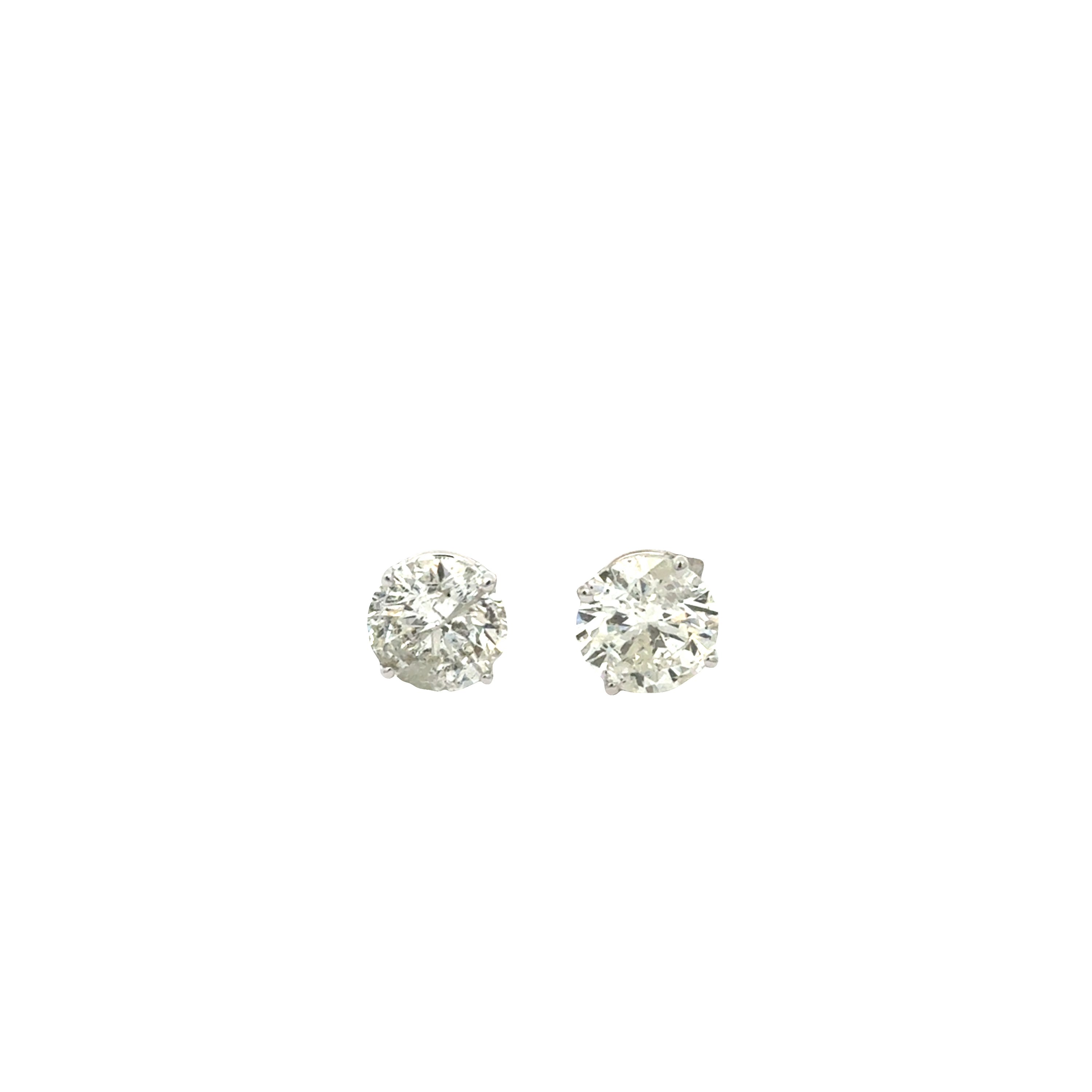 14K White Gold Round Diamond Studs 4.03 Carat Total Weight G-H Color