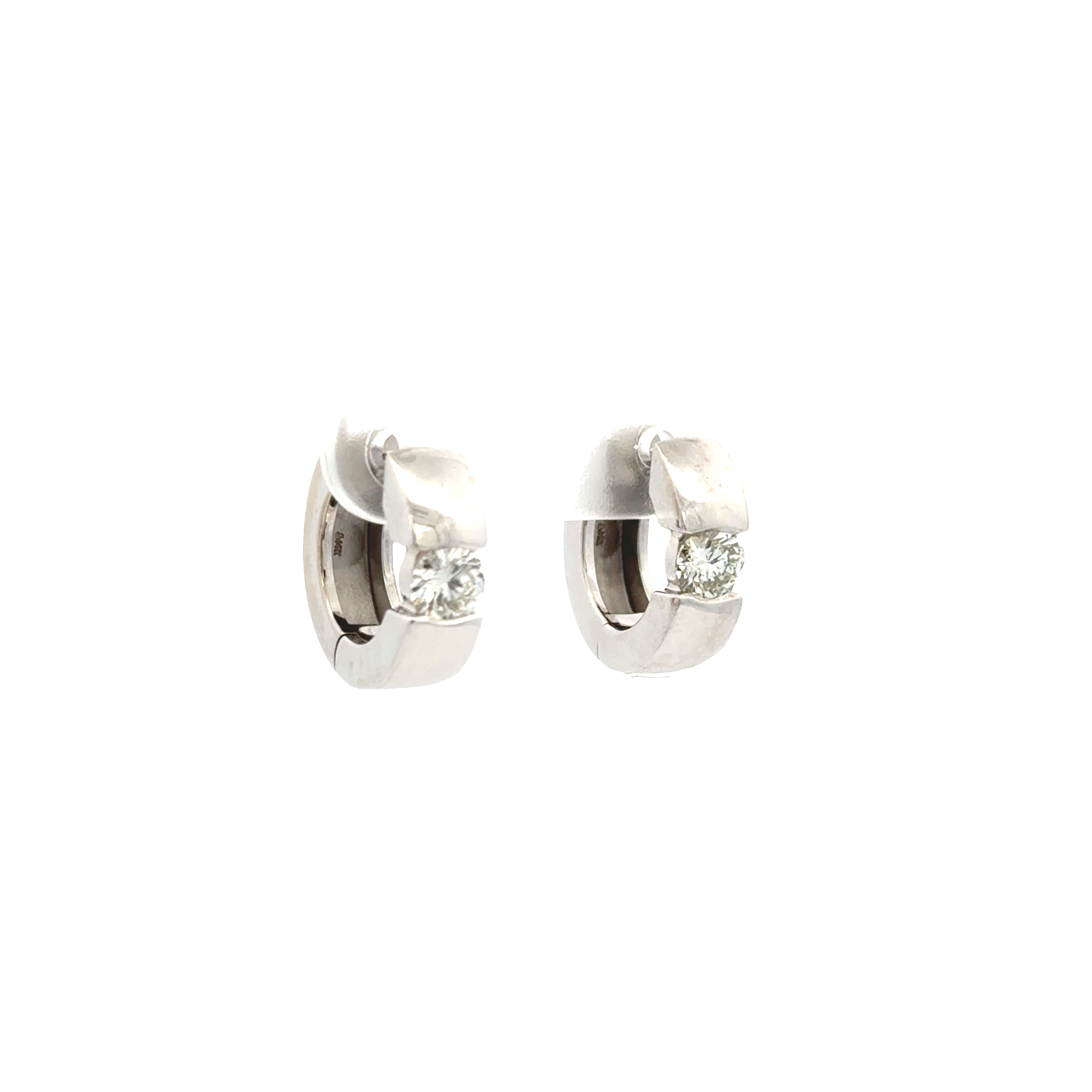 14K White Gold Diamond Accent Huggie Hoop Earrings 0.62 Carat