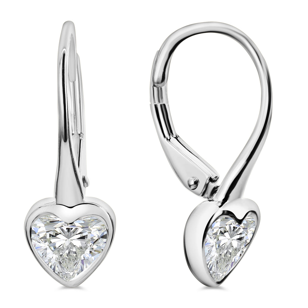 18K White Gold Heart Shape Diamond Drop Earrings 1.05 Carat
