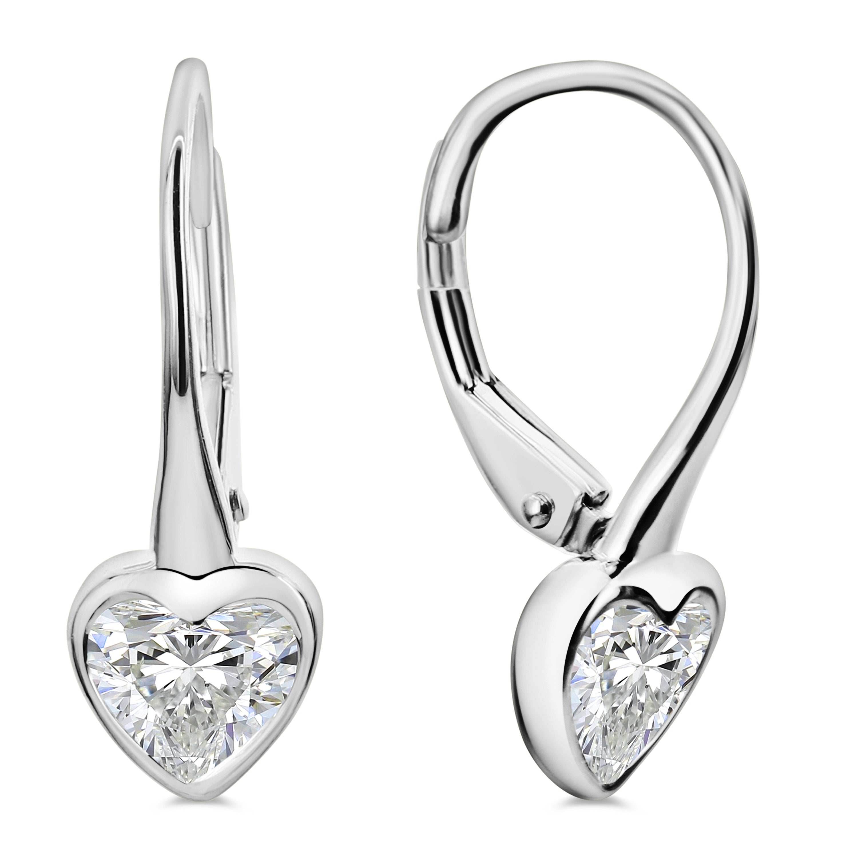 18K White Gold Heart Shape Diamond Drop Earrings 1.05 Carat