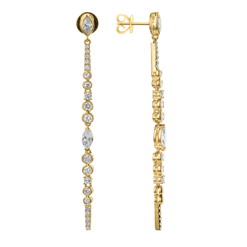 18K Yellow Gold Marquise & Round Diamond Drop Earrings