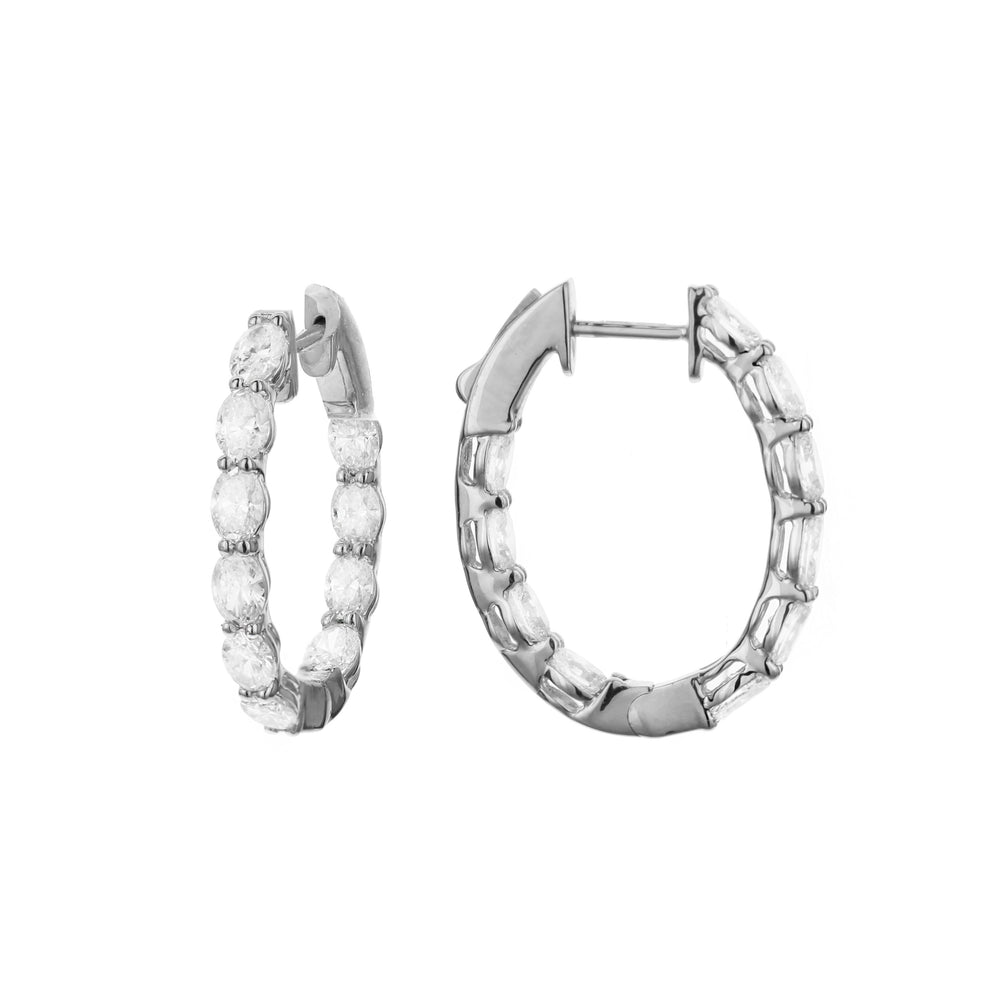 18K White Gold Oval Diamond In/Out Hoop Earrings 2.80 Carat