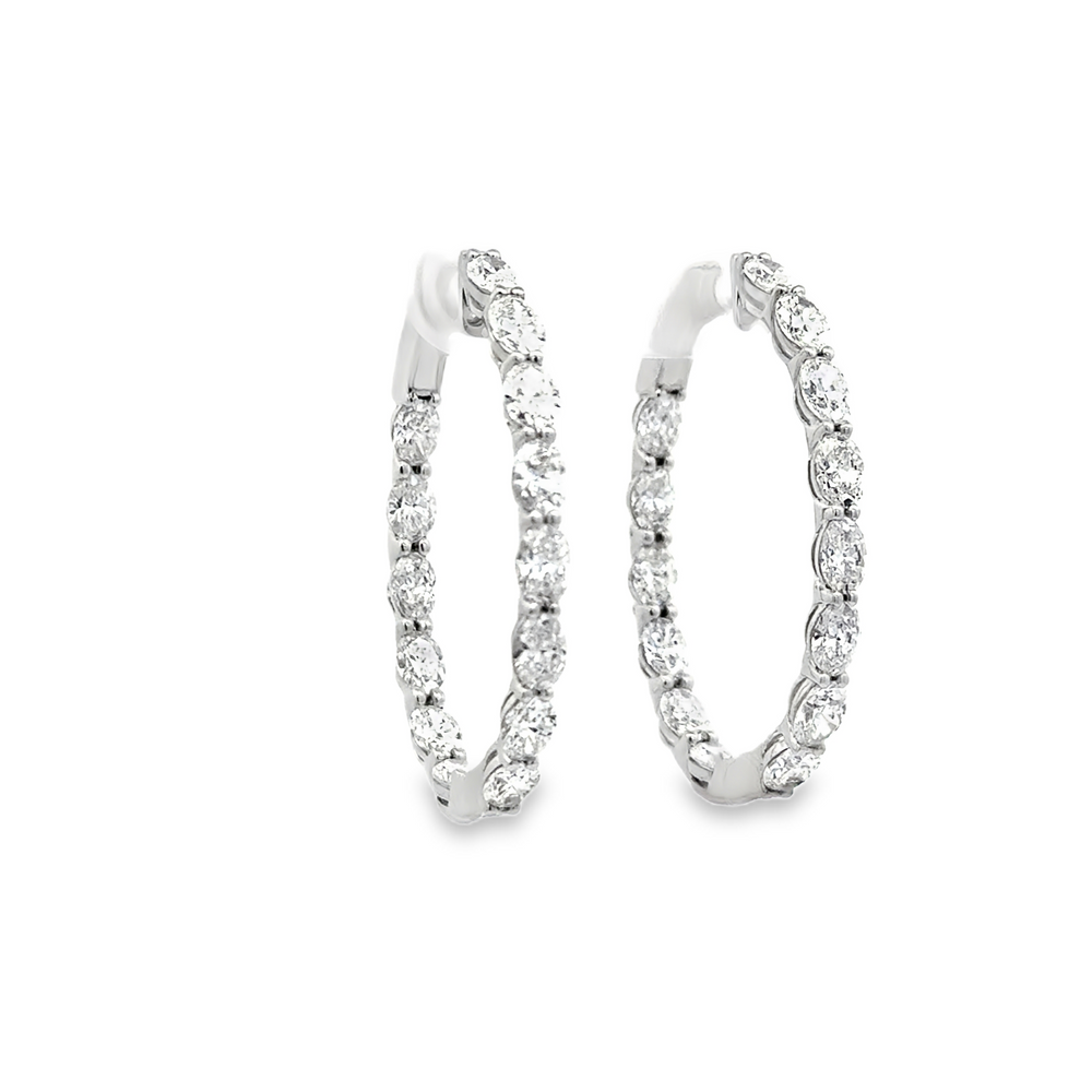 18K White Gold Oval Diamond In/Out Hoop Earrings 5.50 Carat VS