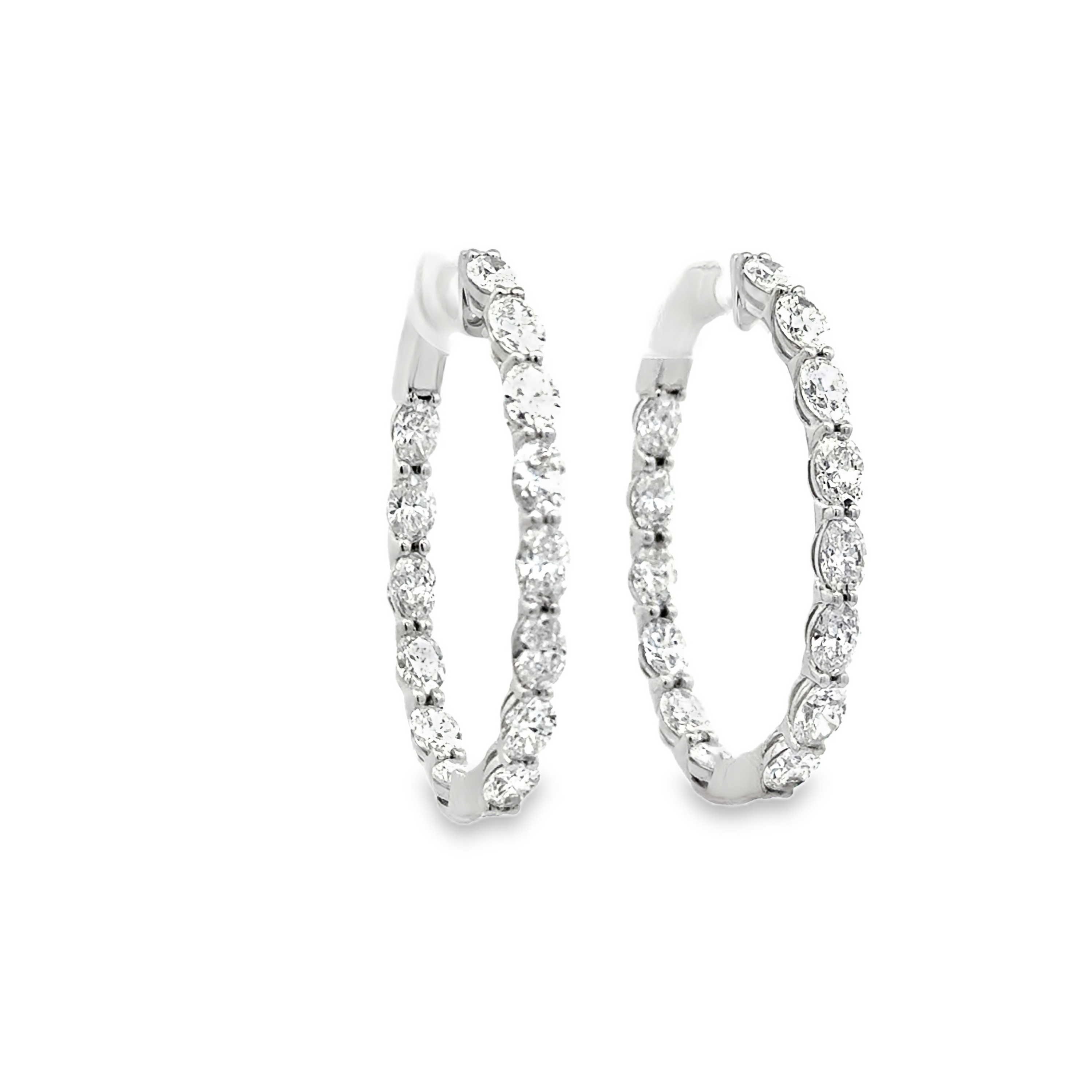 18K White Gold Oval Diamond In/Out Hoop Earrings 5.50 Carat VS