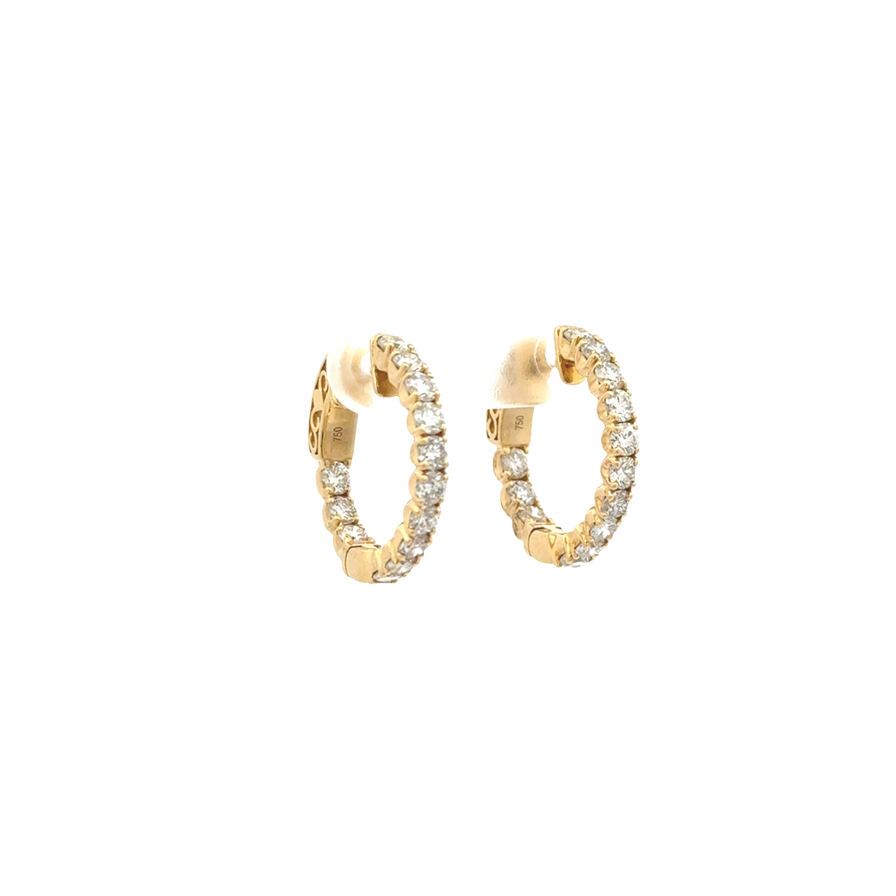 18K Yellow Gold Diamond In/Out Hoop Earrings 2.00 Carat