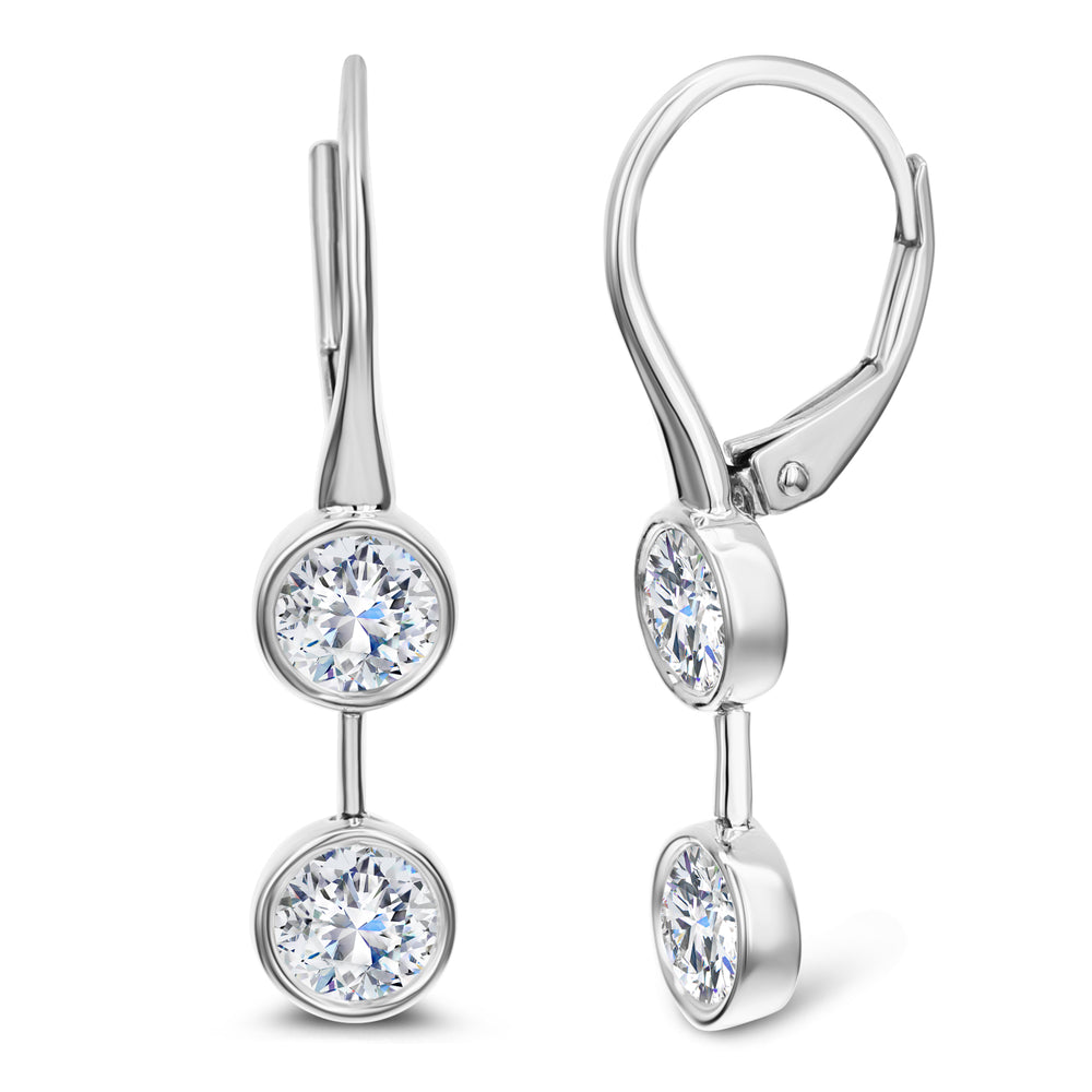 18K White Gold Diamond Drop Earrings 1.60cttw Bezel Set
