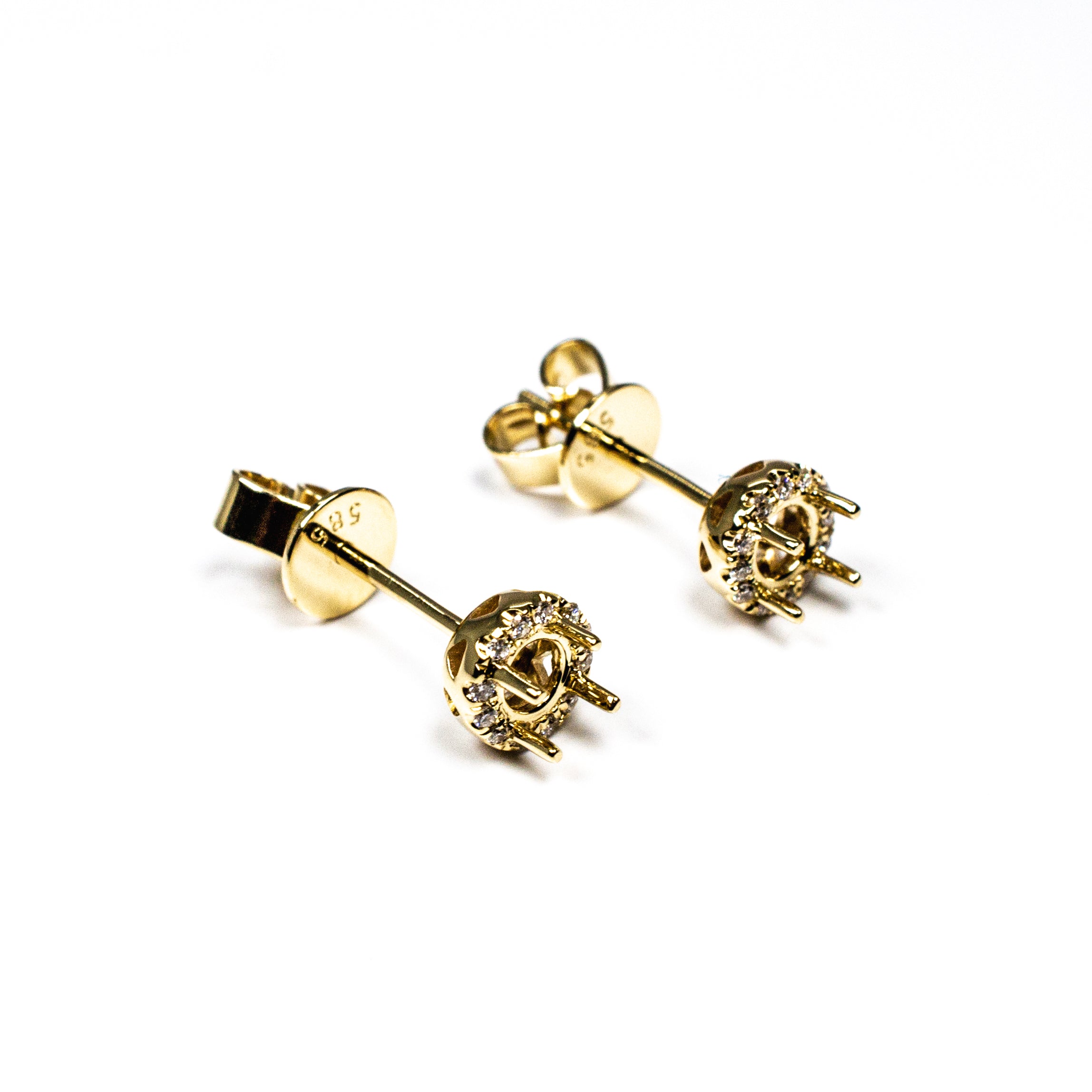 14K Gold Diamond Halo Earring Settings – Semi-Mount Stud Earrings