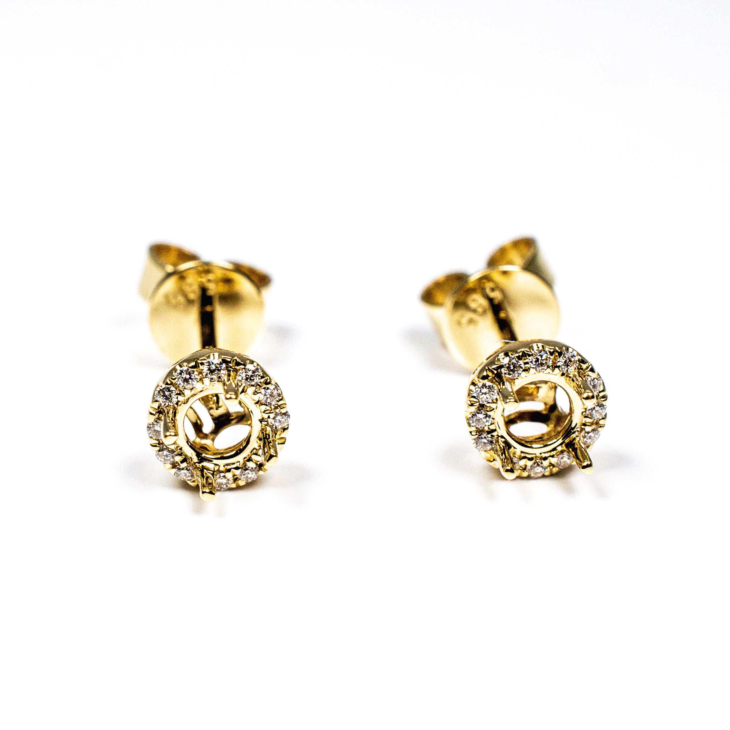14K Gold Diamond Halo Earring Settings – Semi-Mount Stud Earrings