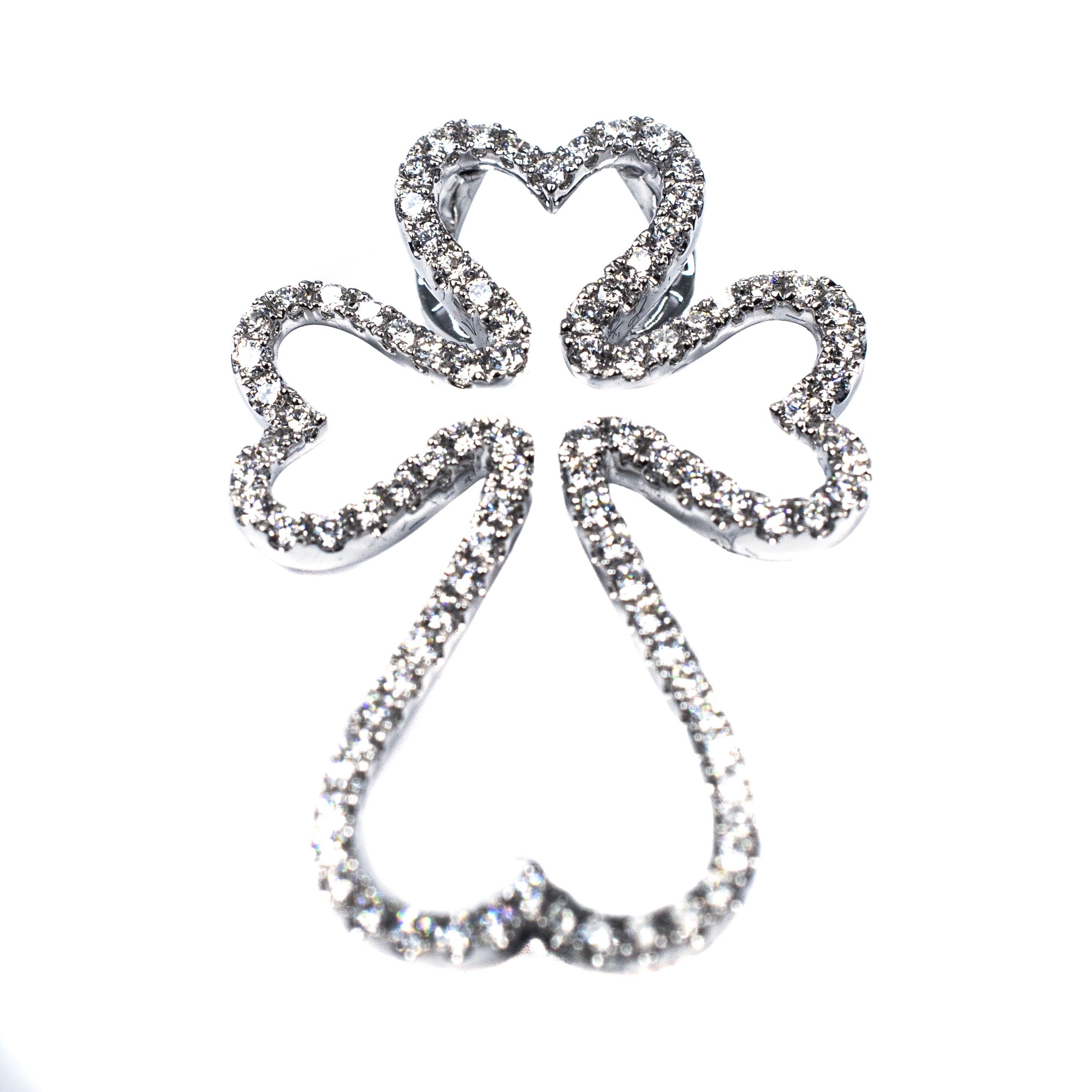 14kt White Gold Diamond Cross Necklace with Hearts Necklace