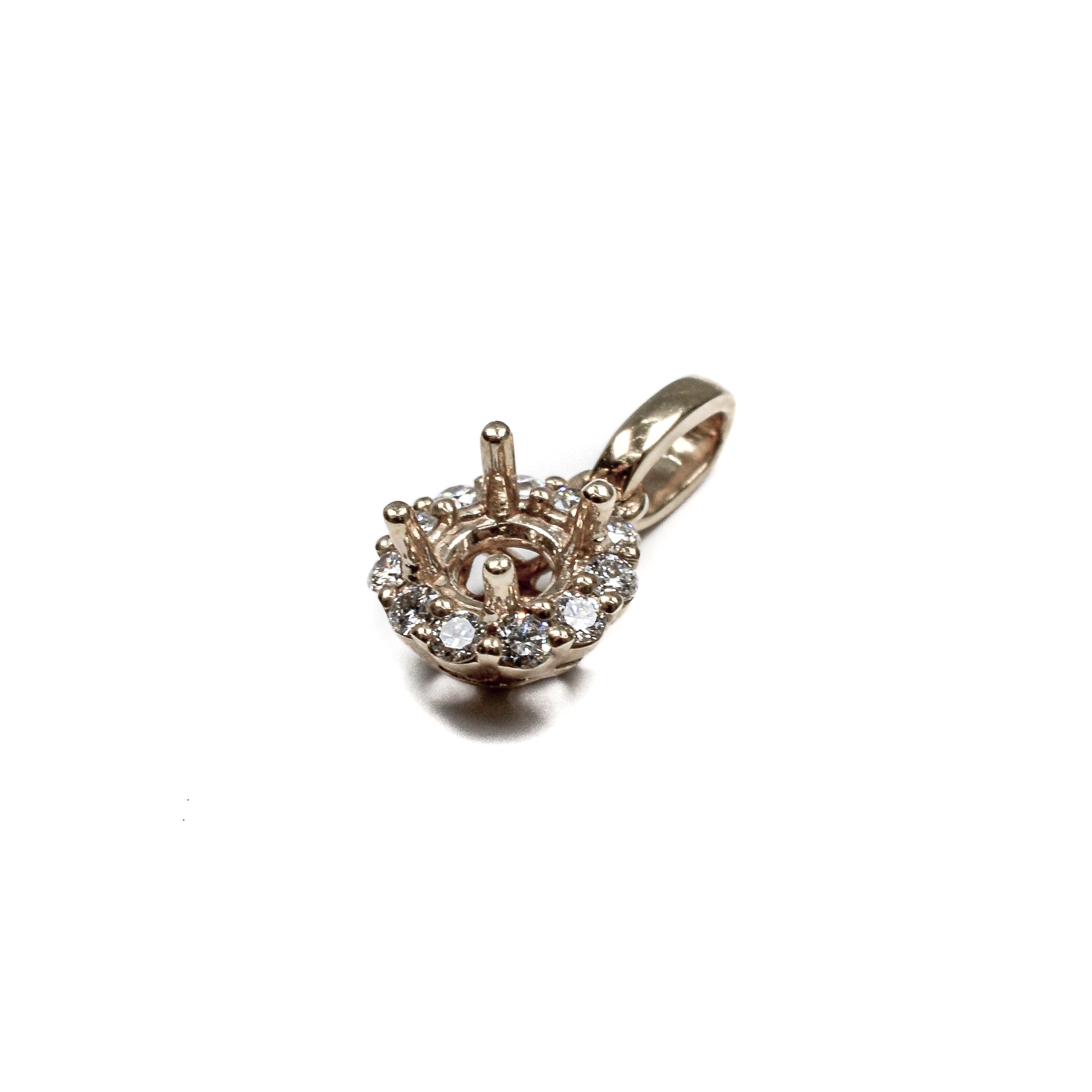 14K Gold Diamond Halo Pendant Setting Semi Mount 0.15 Carat