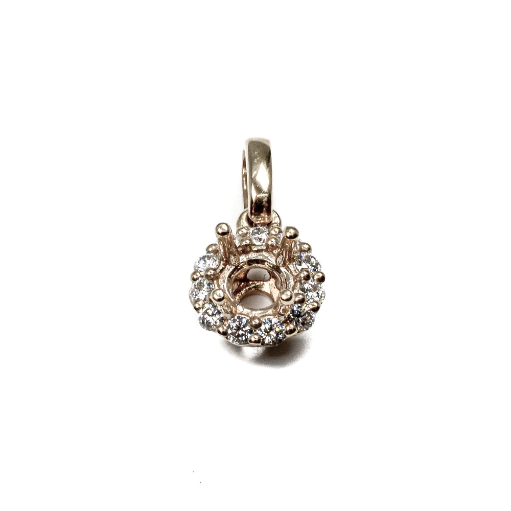 14K Gold Diamond Halo Pendant Setting Semi Mount 0.15 Carat