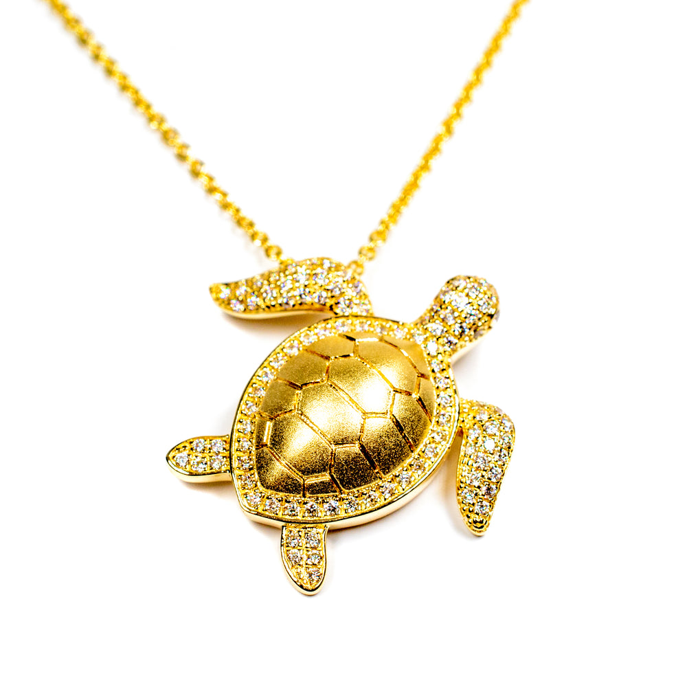 14K Gold Diamond Turtle Necklace – Pavé Honu Pendant