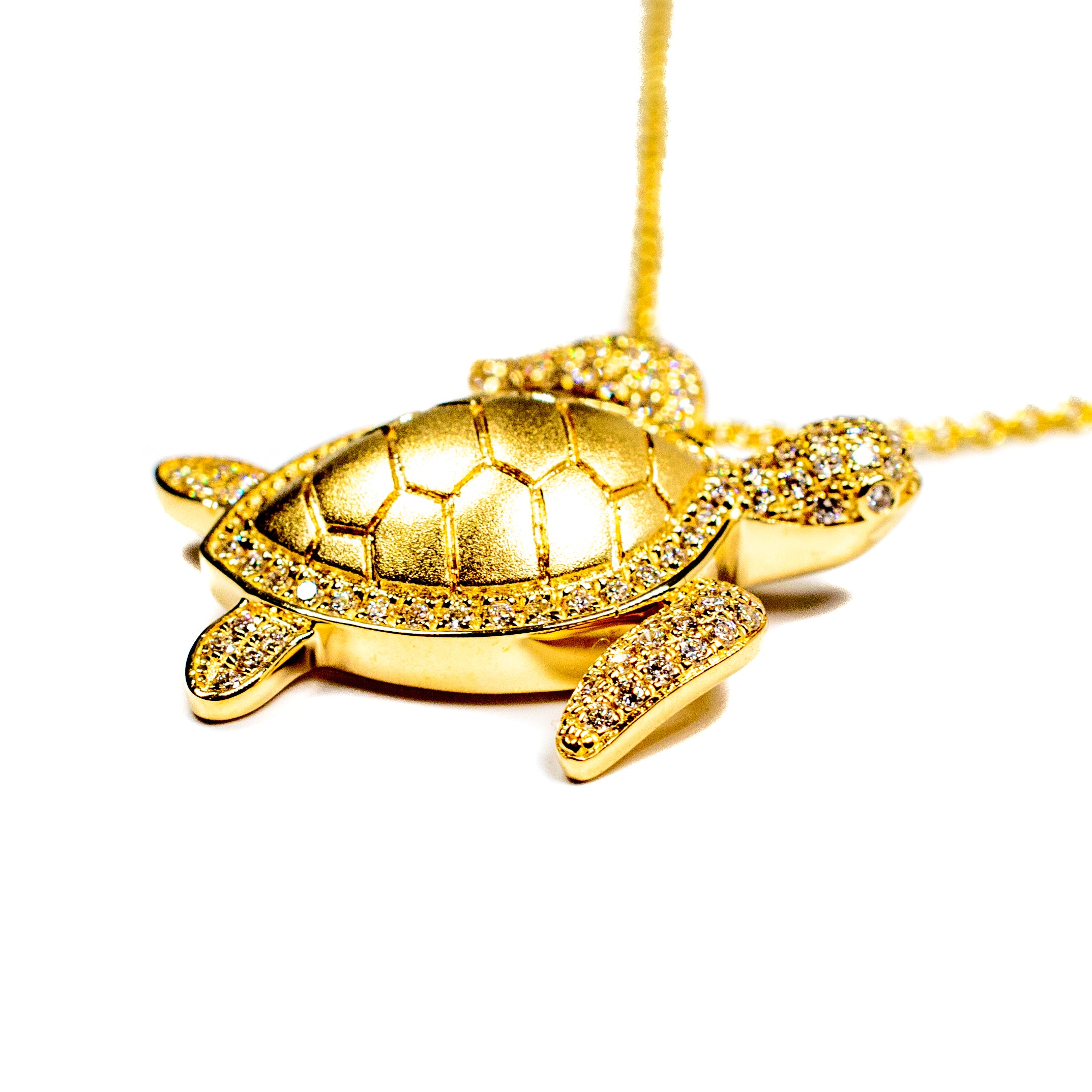 14K Gold Diamond Turtle Necklace – Pavé Honu Pendant