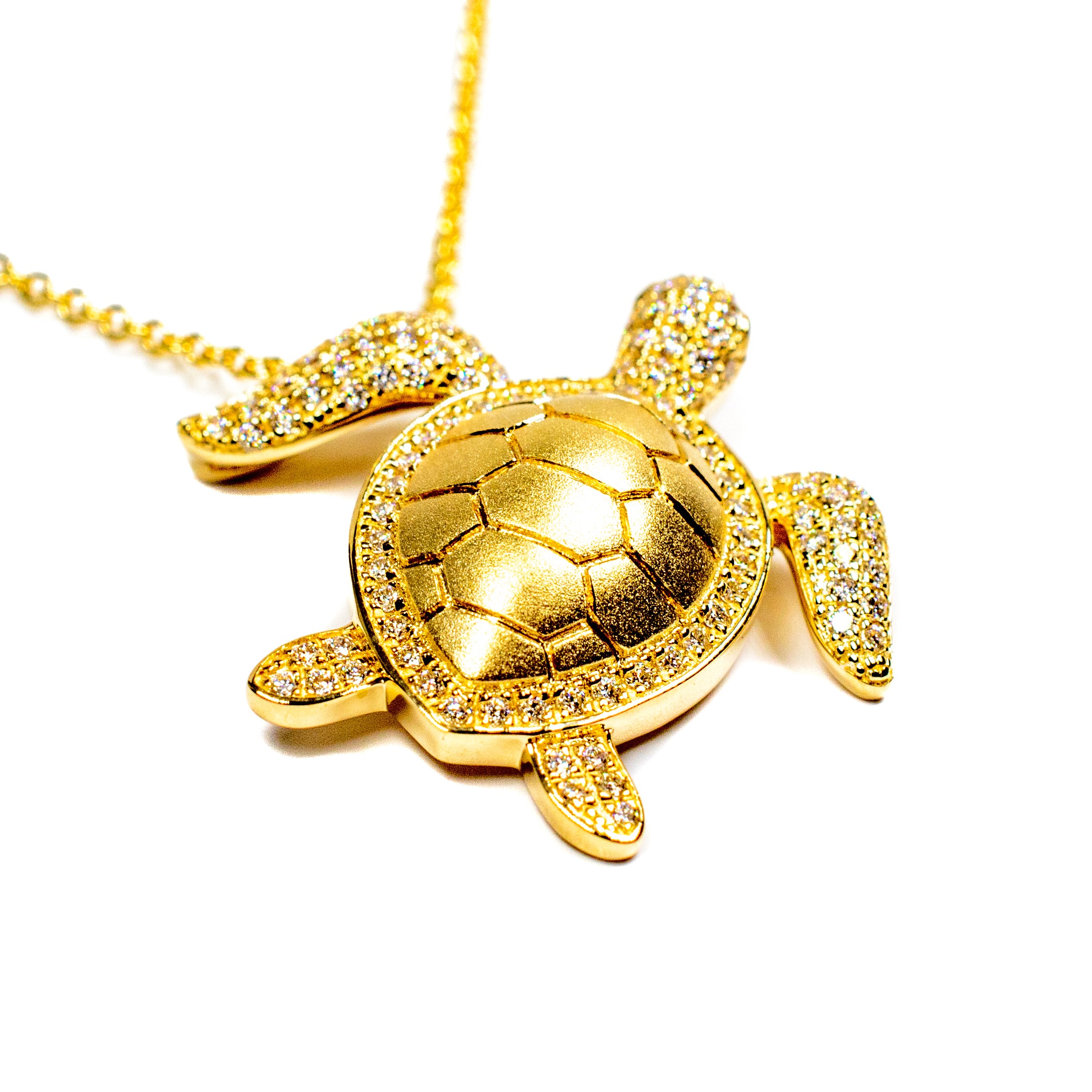 14K Gold Diamond Turtle Necklace – Pavé Honu Pendant