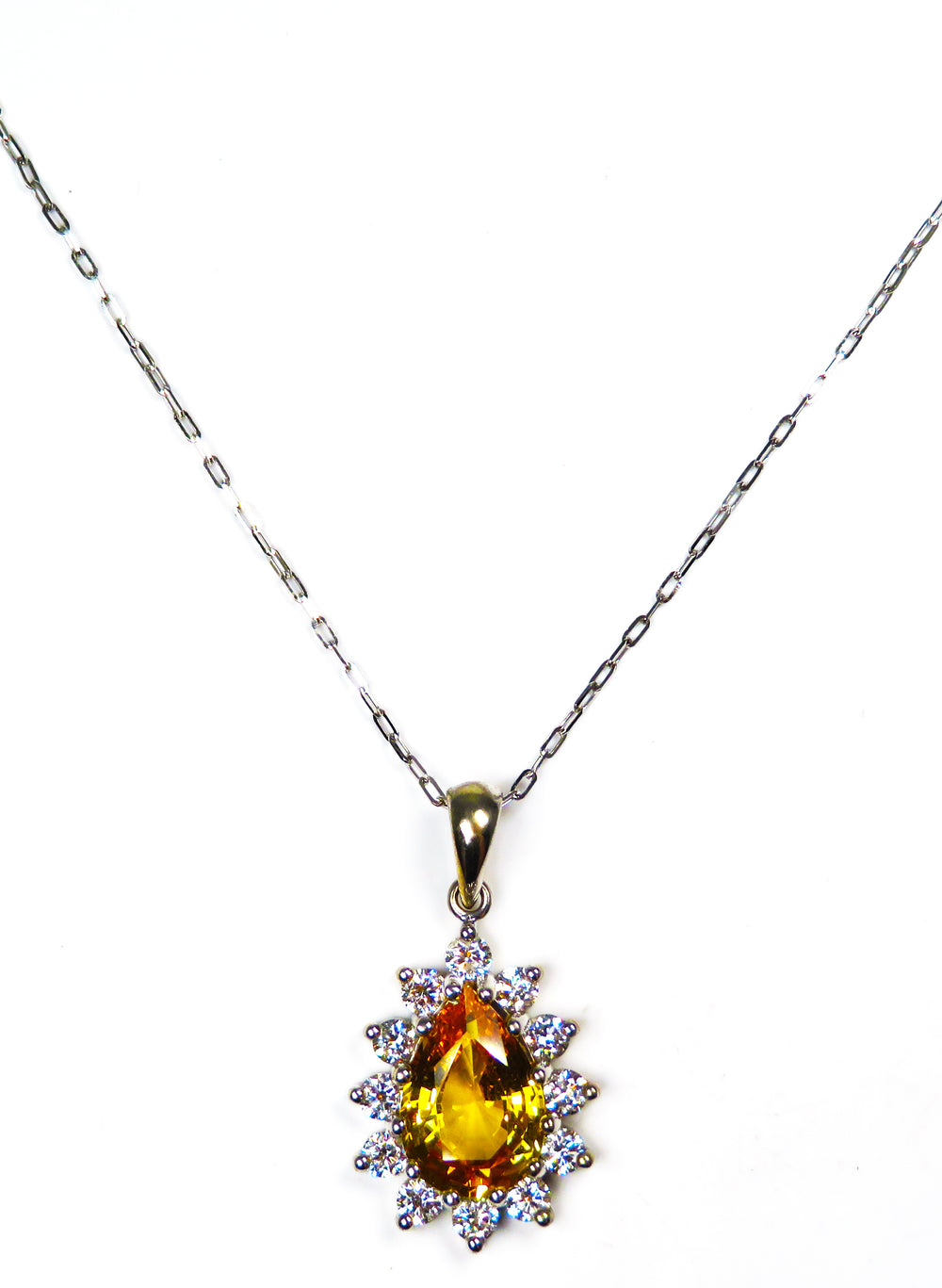 14K White Gold Yellow Sapphire & Diamond Necklace