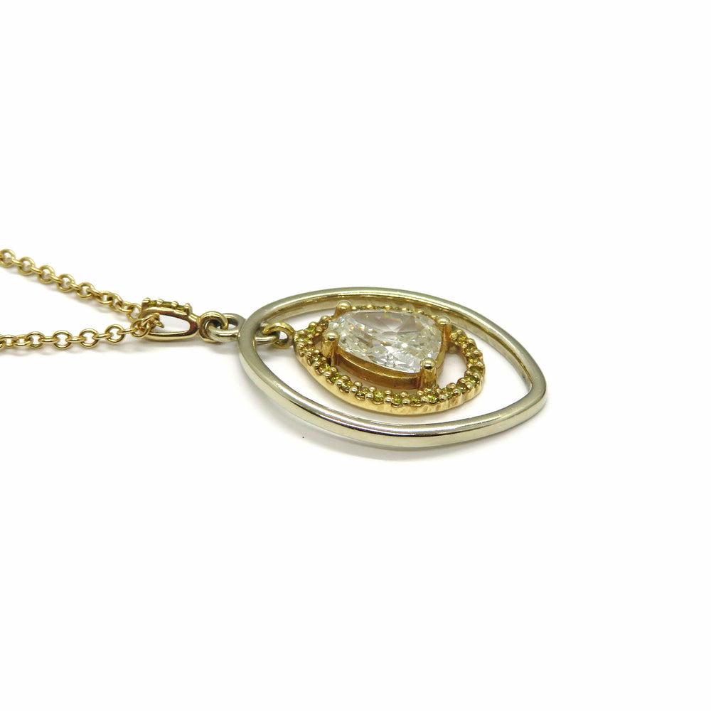 14K Two-Tone Pear Shape Diamond Pendant Necklace (1.44ct GIA)