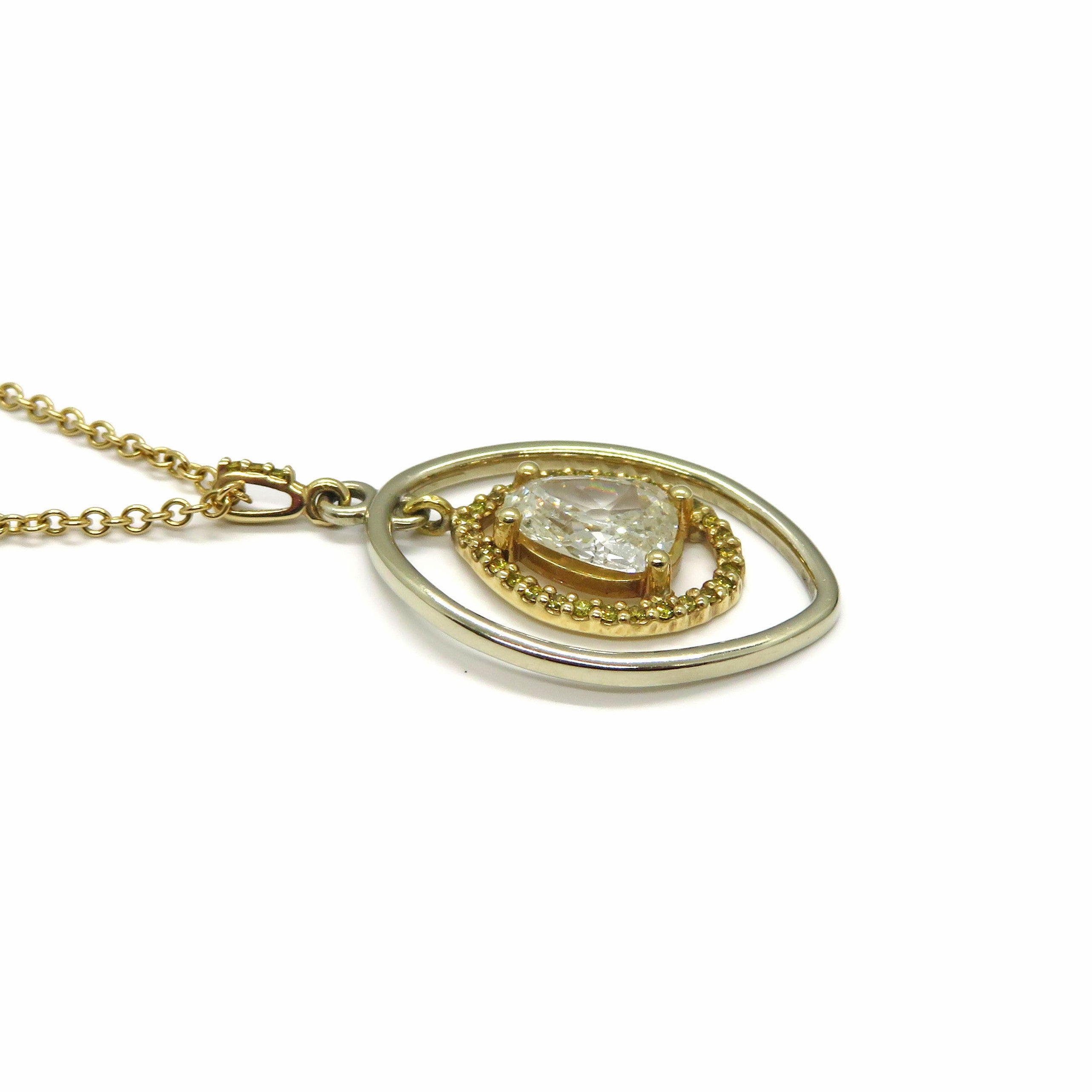 14K Two-Tone Pear Shape Diamond Pendant Necklace (1.44ct GIA)