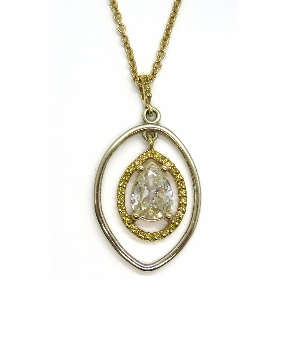 14K Two-Tone Pear Shape Diamond Pendant Necklace (1.44ct GIA)