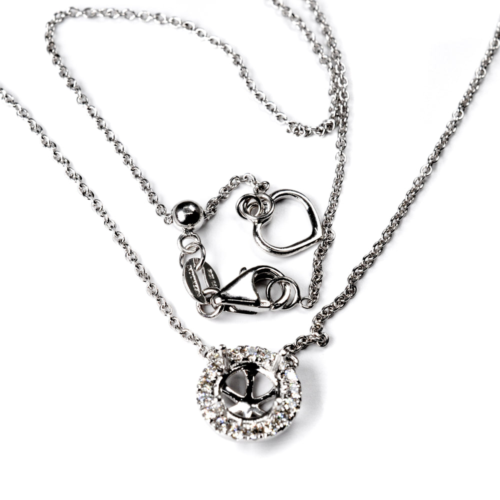 14K White Gold Diamond Halo Pendant Setting – Semi-Mount Necklace
