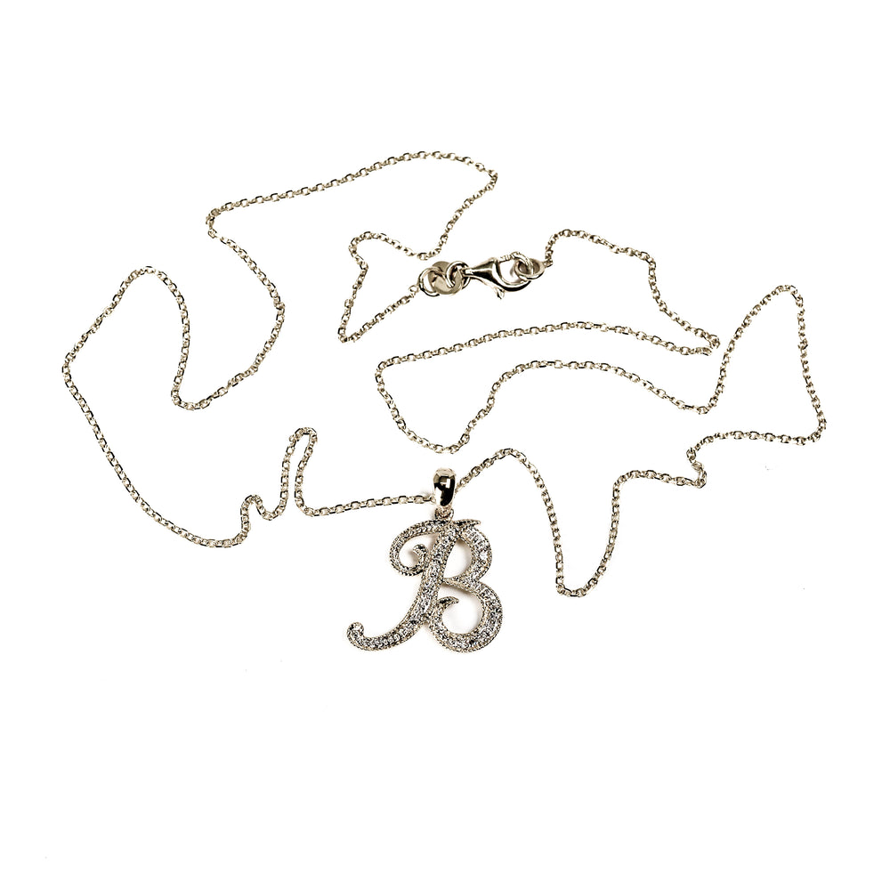 14K Yellow Gold Diamond “B” Initial Necklace