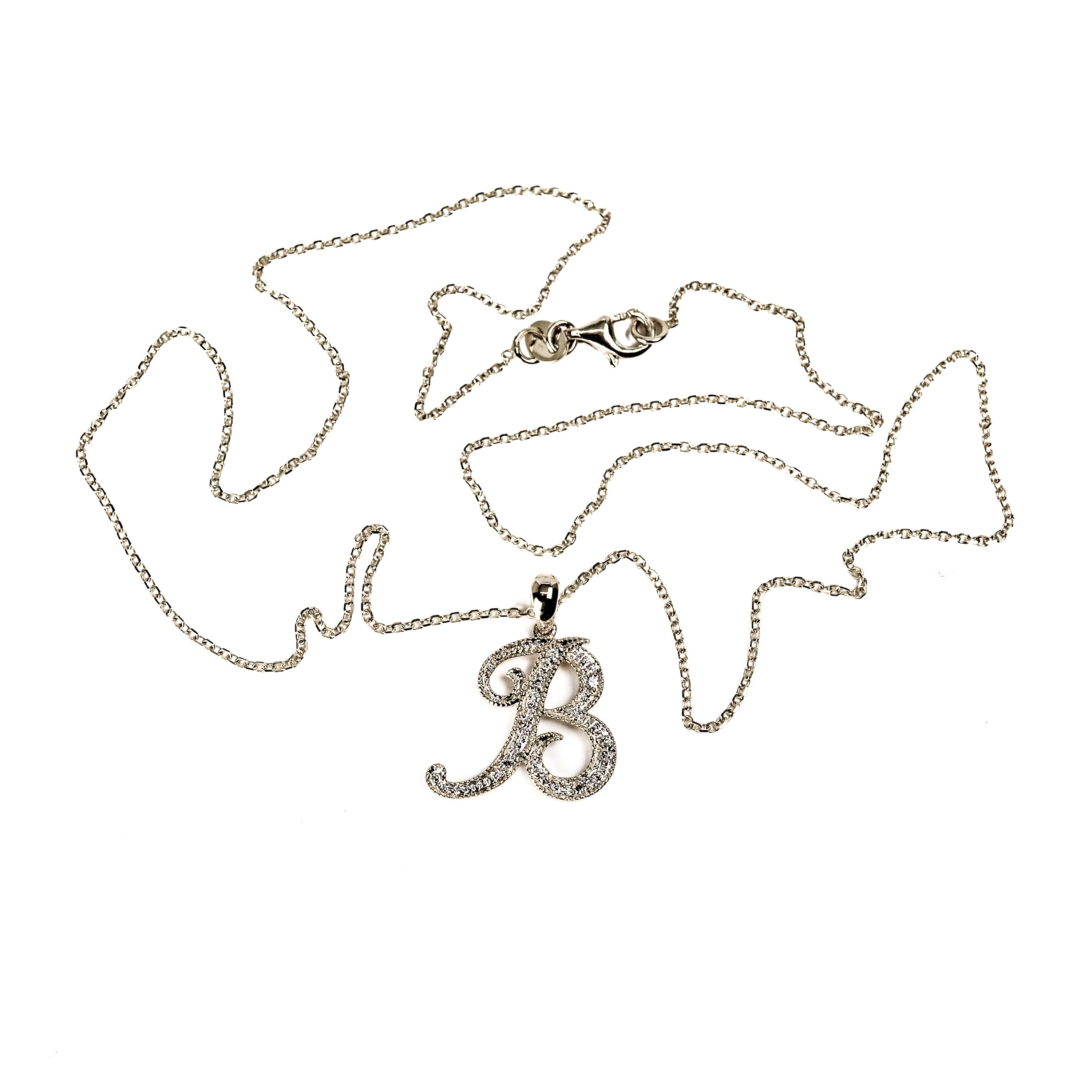 14K Yellow Gold Diamond “B” Initial Necklace