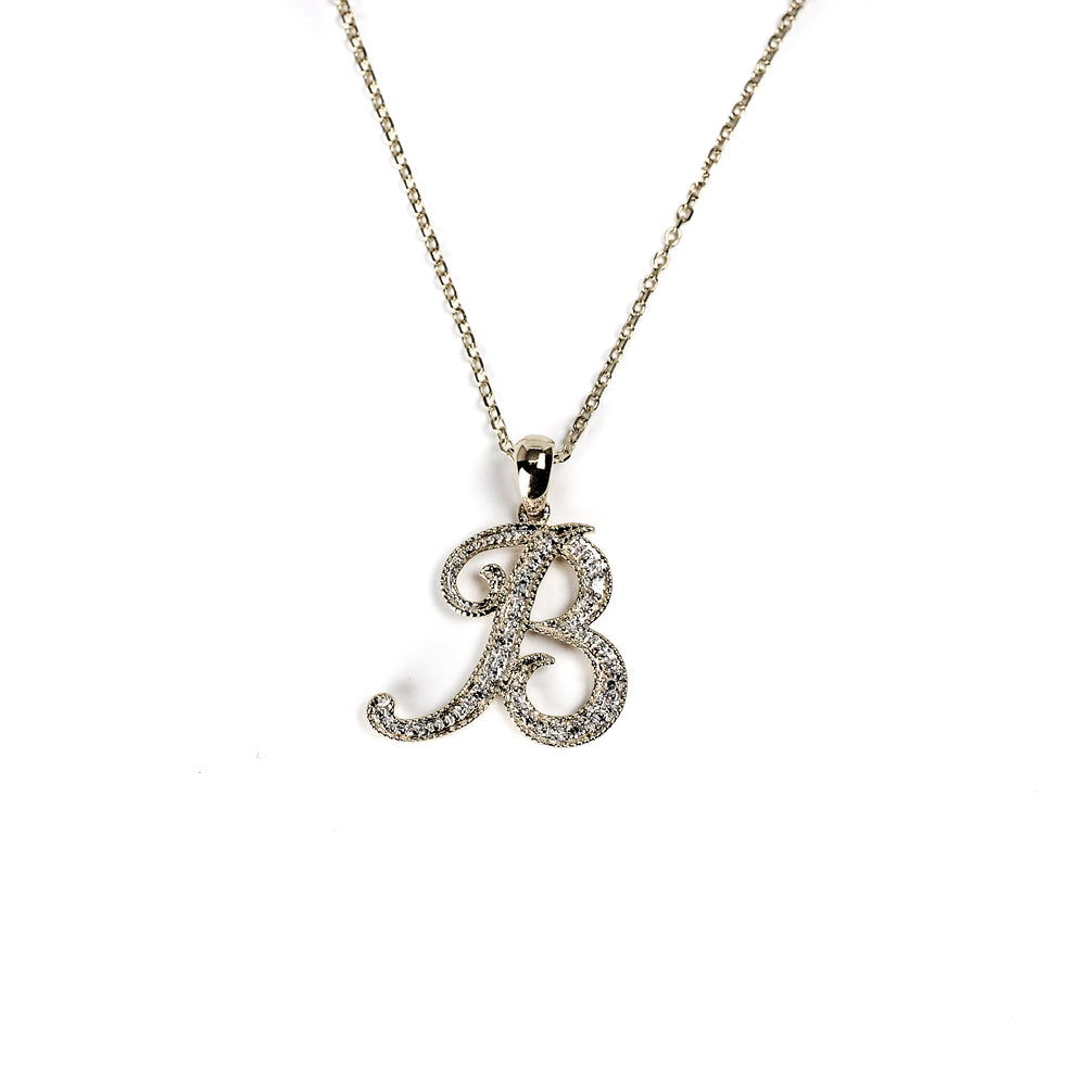 14K Yellow Gold Diamond “B” Initial Necklace