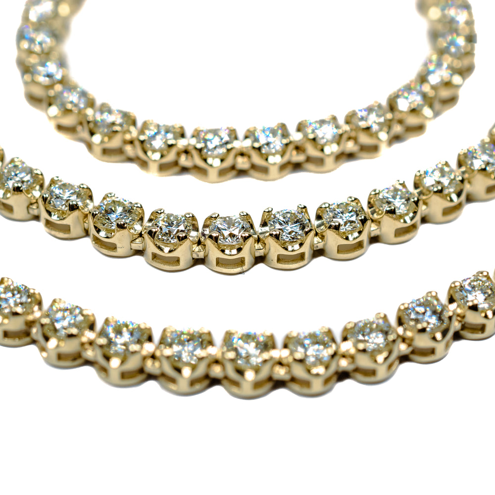 14K Yellow Gold Diamond Tennis Necklace – 12.10 Carats  22"