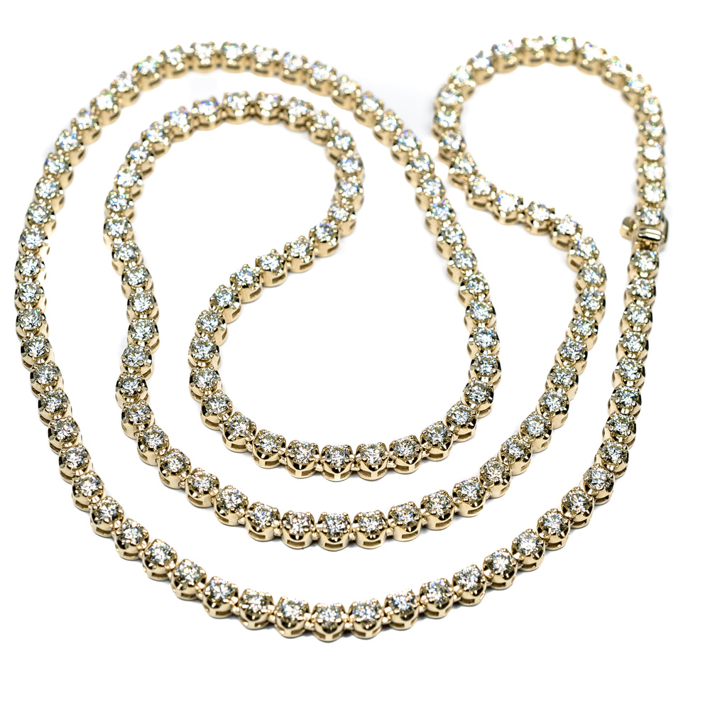 14K Yellow Gold Diamond Tennis Necklace – 12.10 Carats  22"