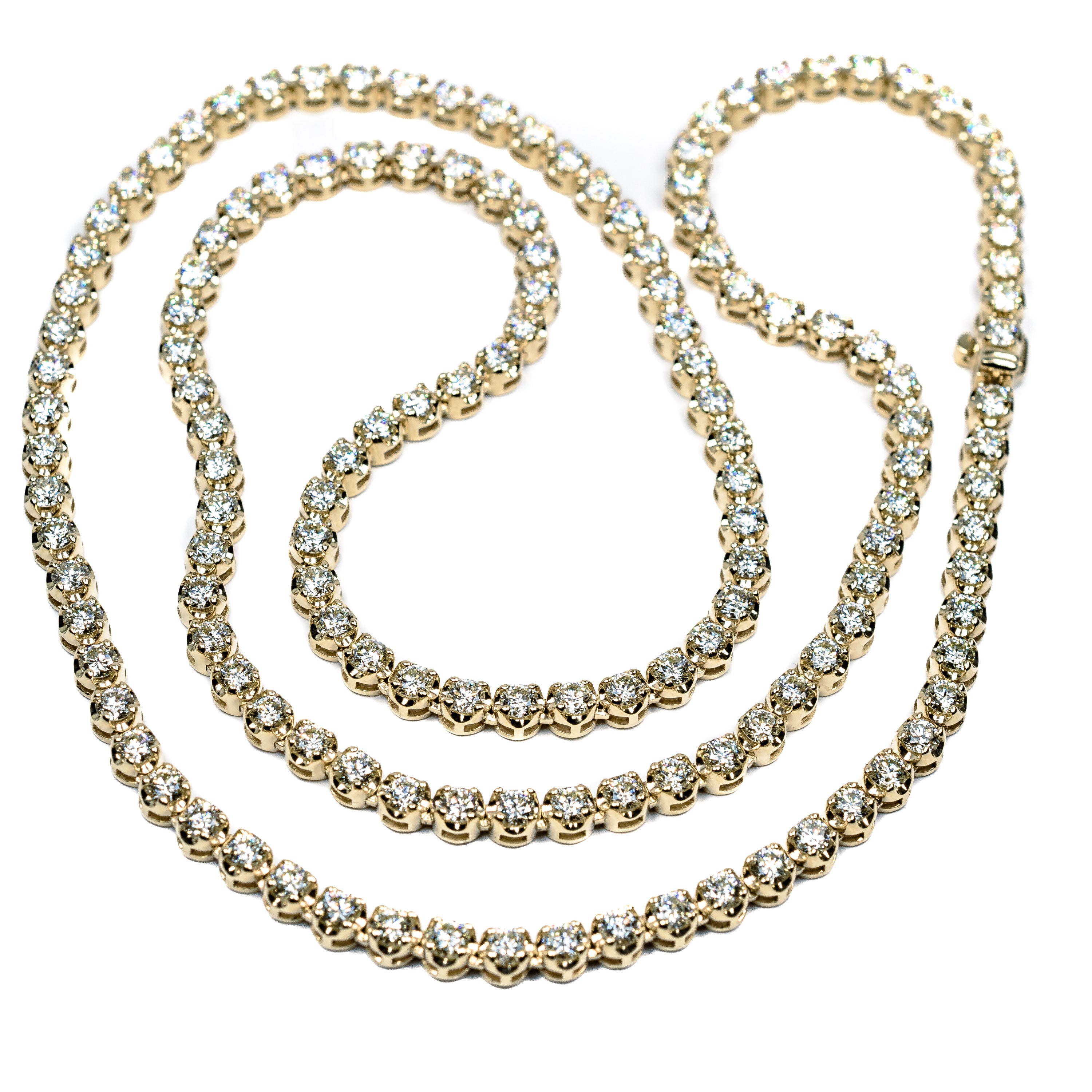 14K Yellow Gold Diamond Tennis Necklace – 12.10 Carats  22"