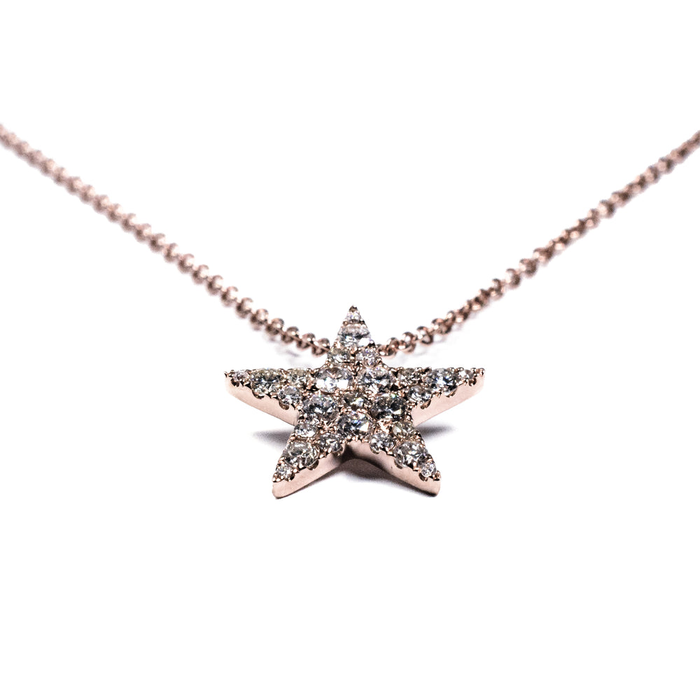 18K Rose Gold Diamond Star Pendant Necklace